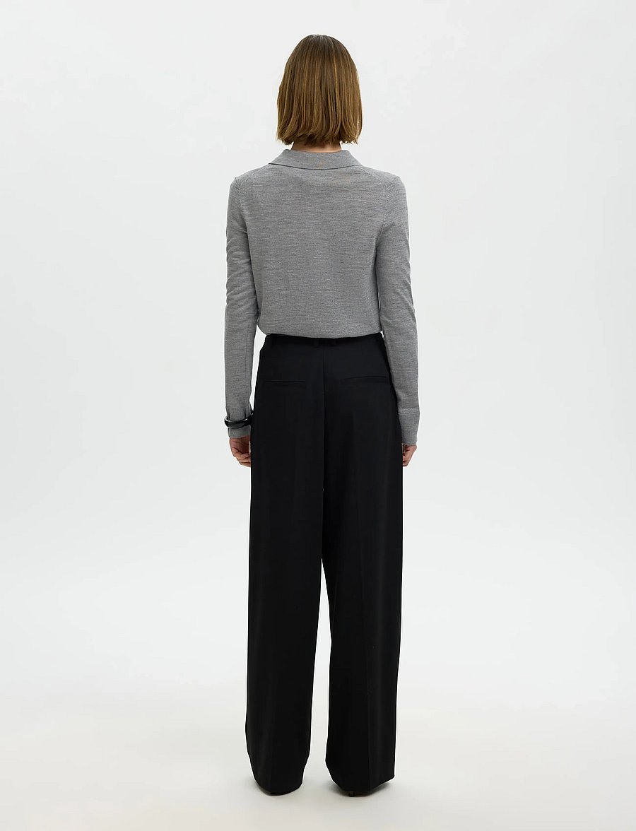 Selected - SLWTHEA LS KNIT MERINO COLLAR NECK NOOS - pullover - medium grey melange - 2