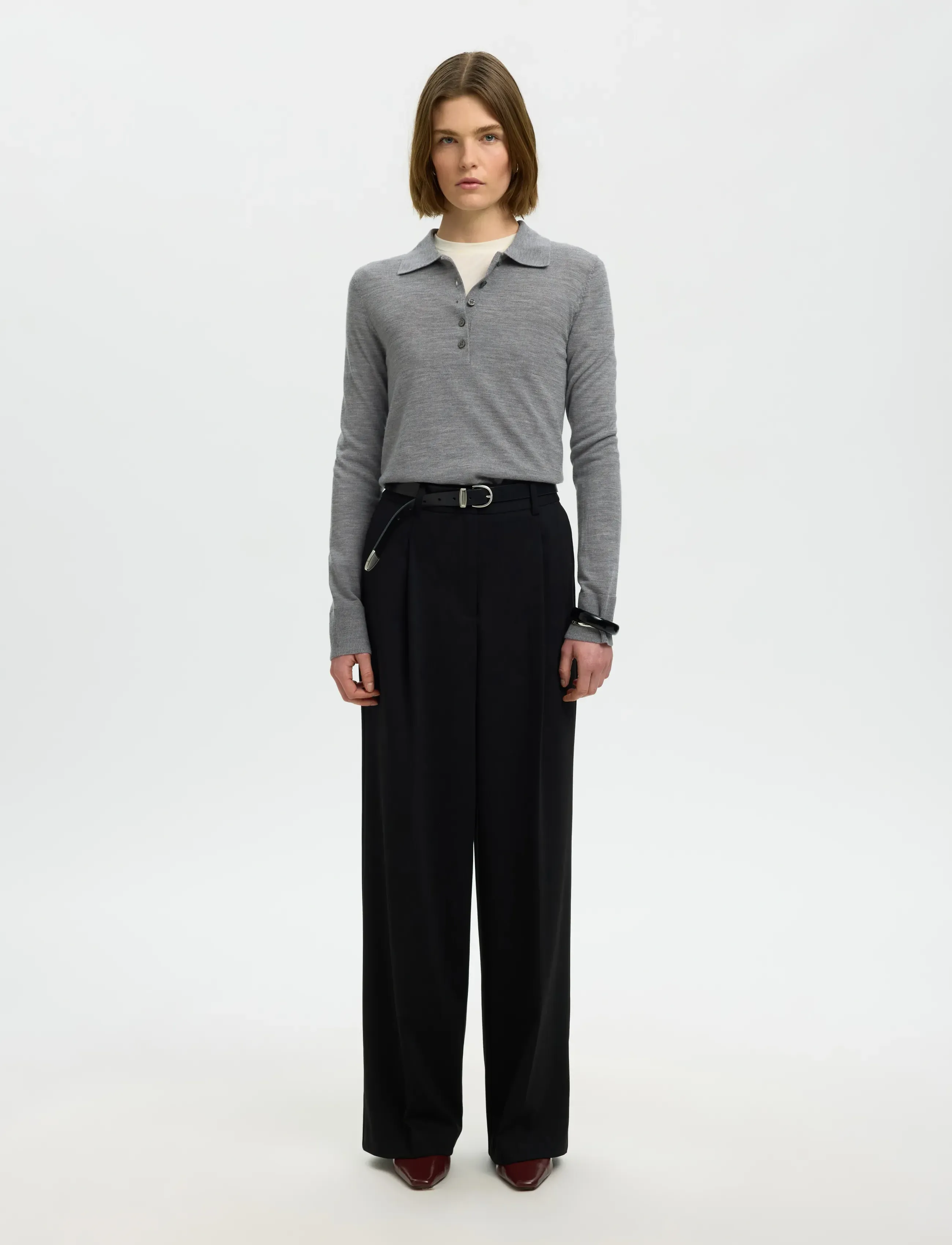 Selected - SLWTHEA LS KNIT MERINO COLLAR NECK NOOS - pullover - medium grey melange - 3