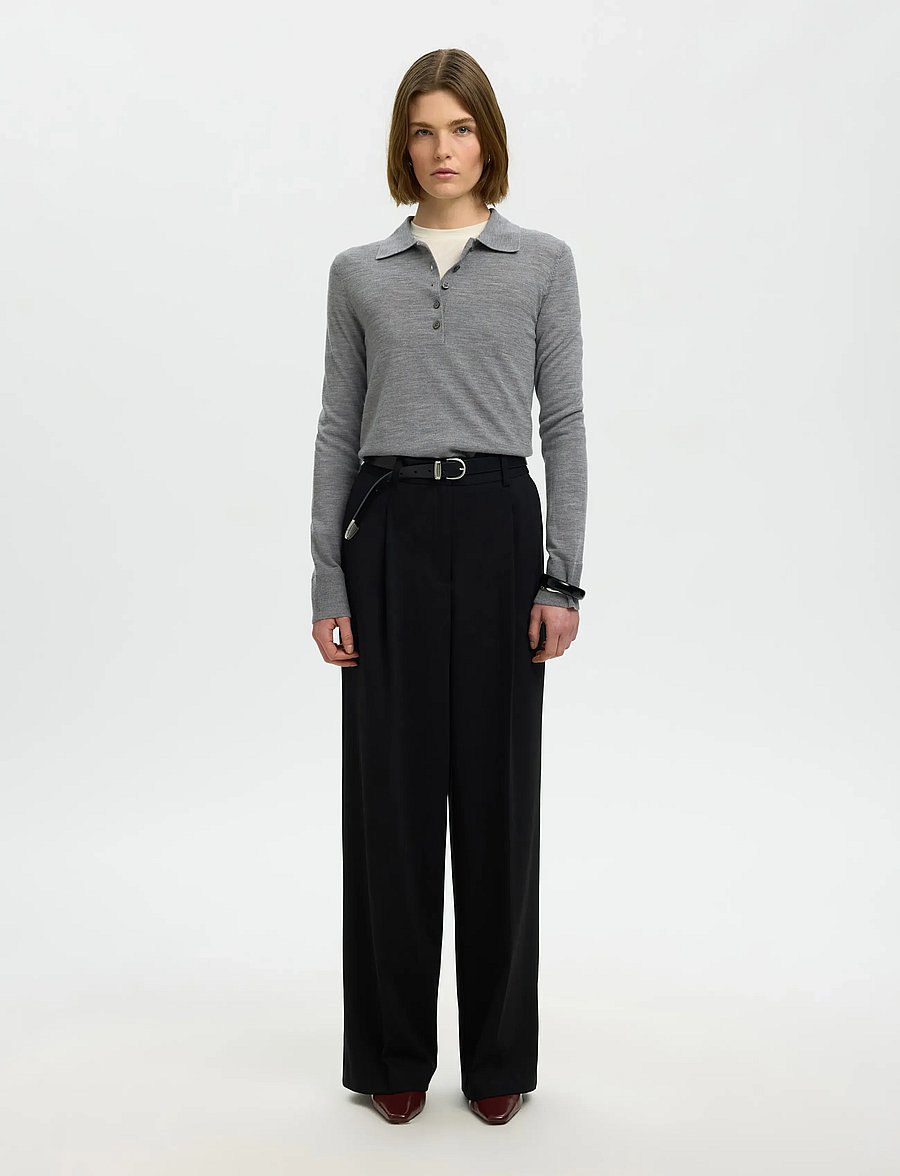 Selected - SLWTHEA LS KNIT MERINO COLLAR NECK NOOS - pullover - medium grey melange - 3
