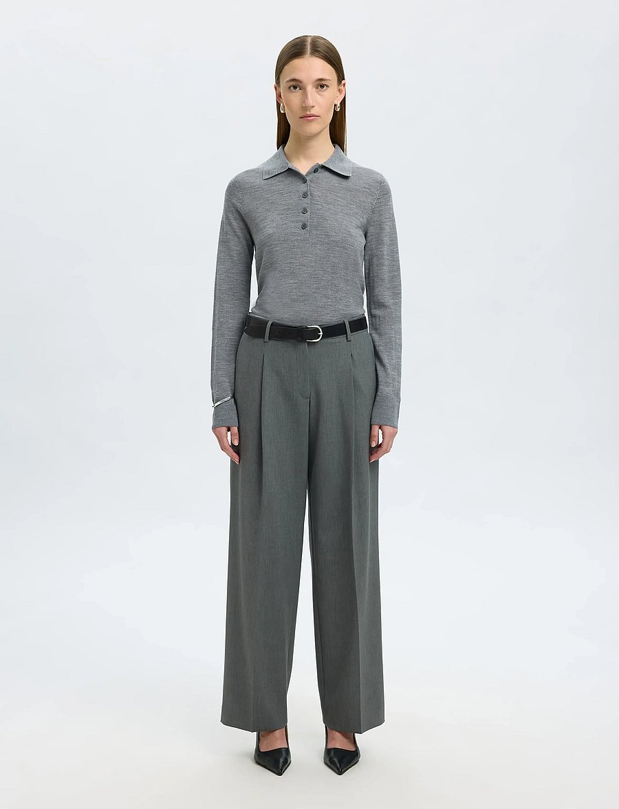 Selected - SLWTHEA LS KNIT MERINO COLLAR NECK NOOS - pullover - medium grey melange - 4