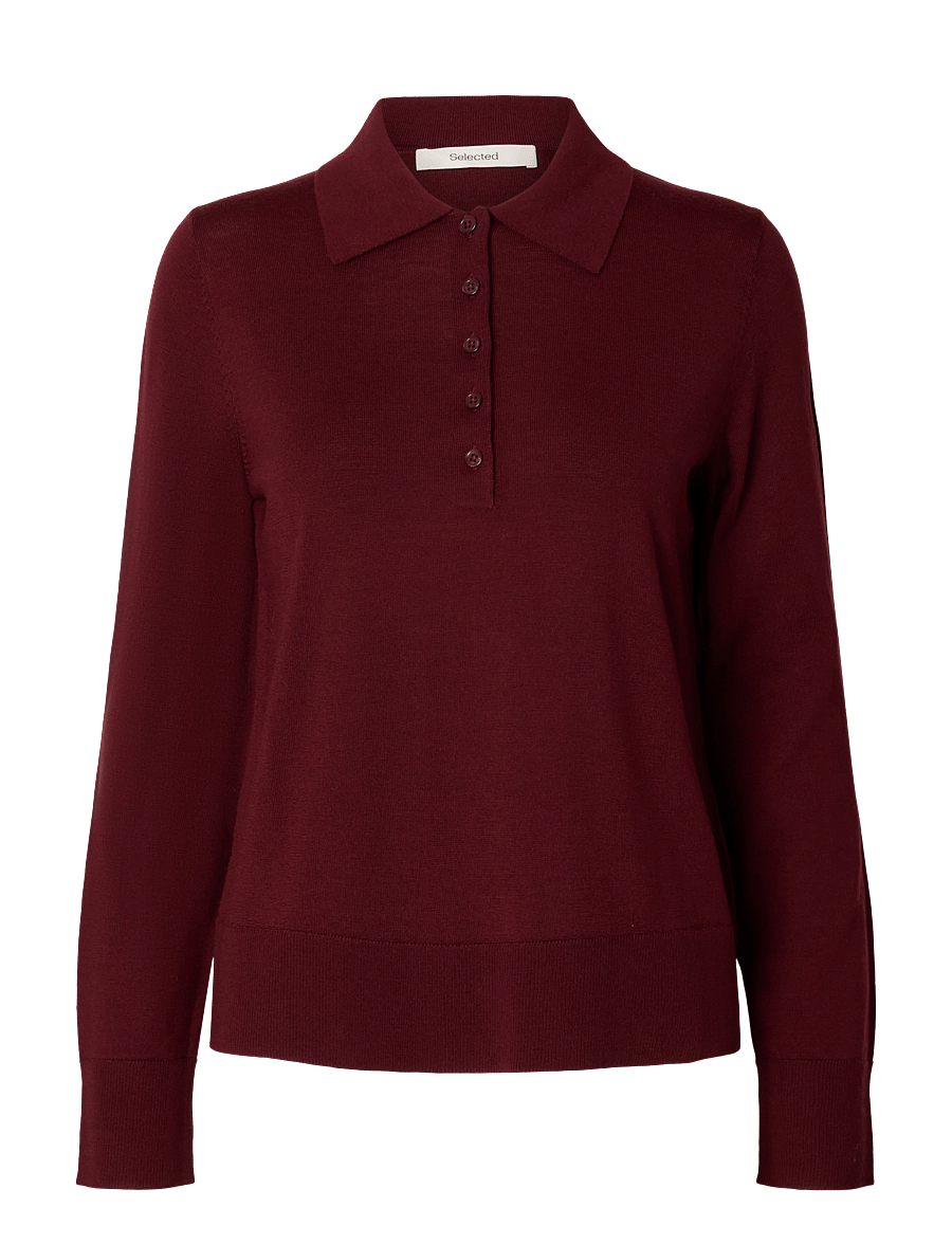 Selected - SLWTHEA LS KNIT MERINO COLLAR NECK NOOS - pullover - tawny port - 1