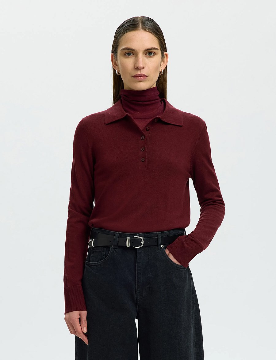 Selected - SLWTHEA LS KNIT MERINO COLLAR NECK NOOS - pullover - tawny port - 0