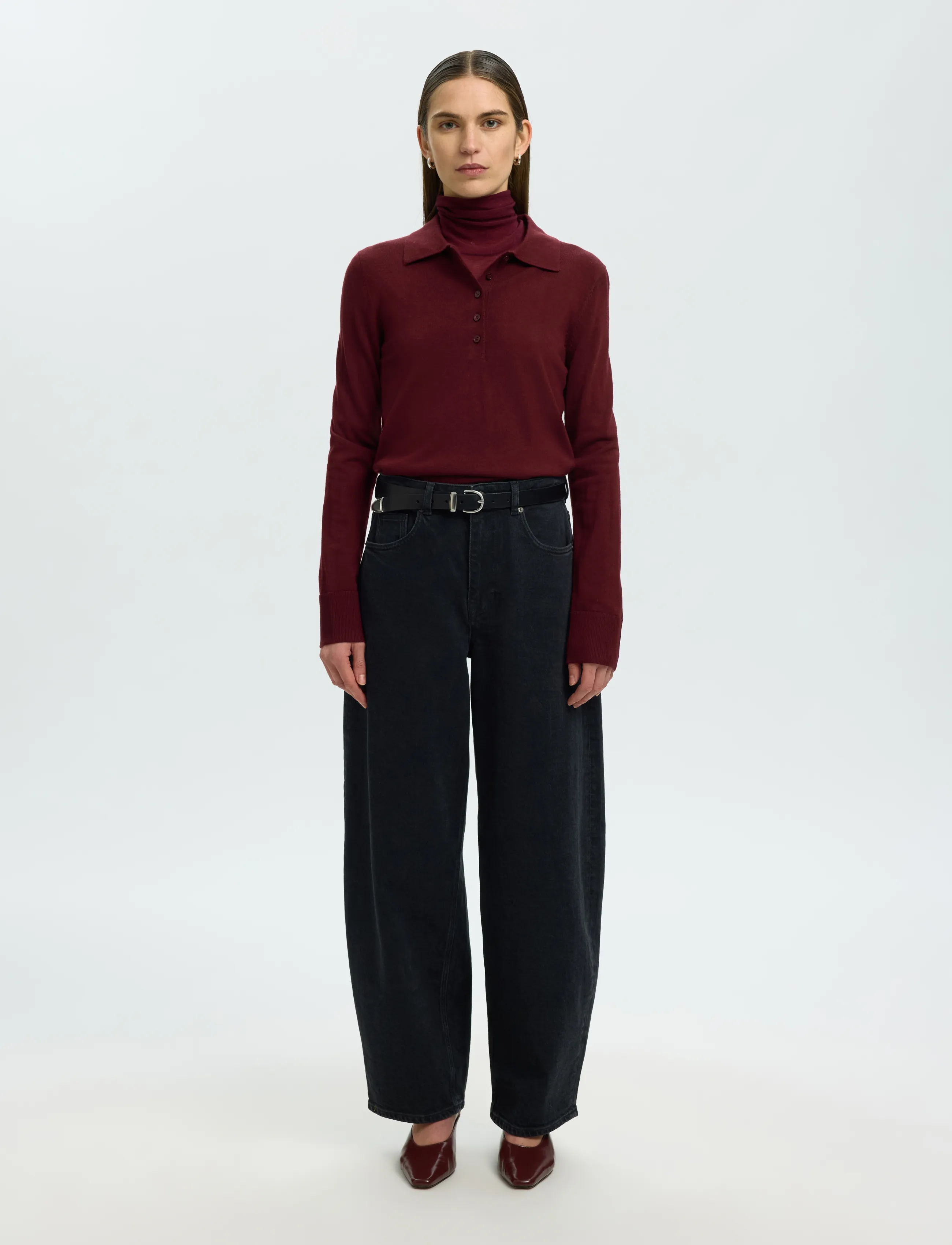 Selected - SLWTHEA LS KNIT MERINO COLLAR NECK NOOS - jumpers - tawny port - 3