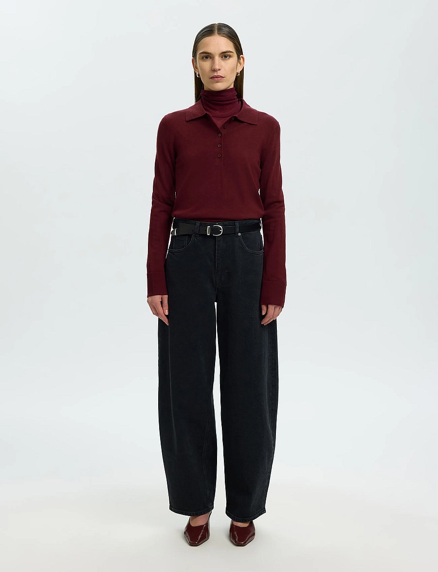 Selected - SLWTHEA LS KNIT MERINO COLLAR NECK NOOS - pullover - tawny port - 3