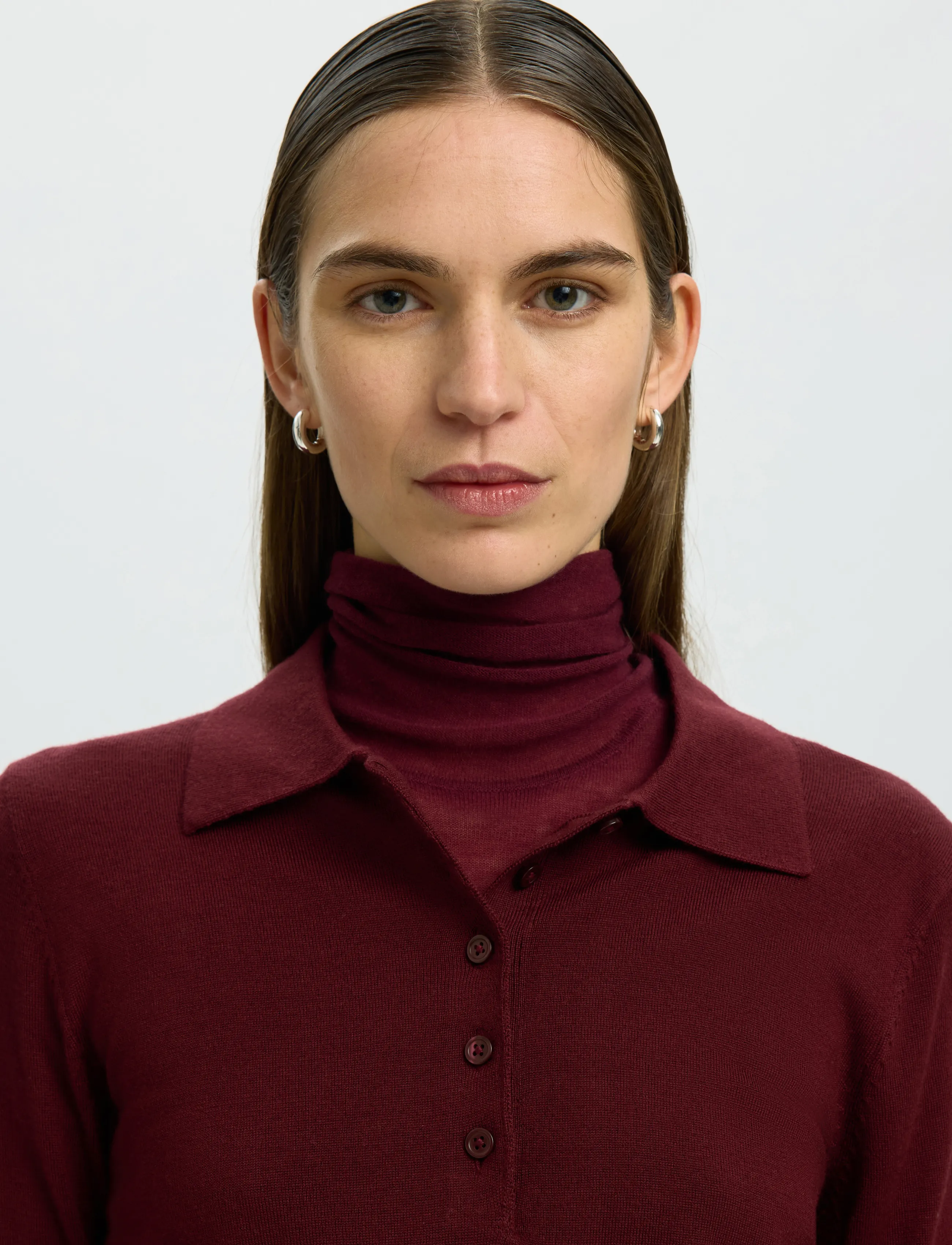 Selected - SLWTHEA LS KNIT MERINO COLLAR NECK NOOS - jumpers - tawny port - 4