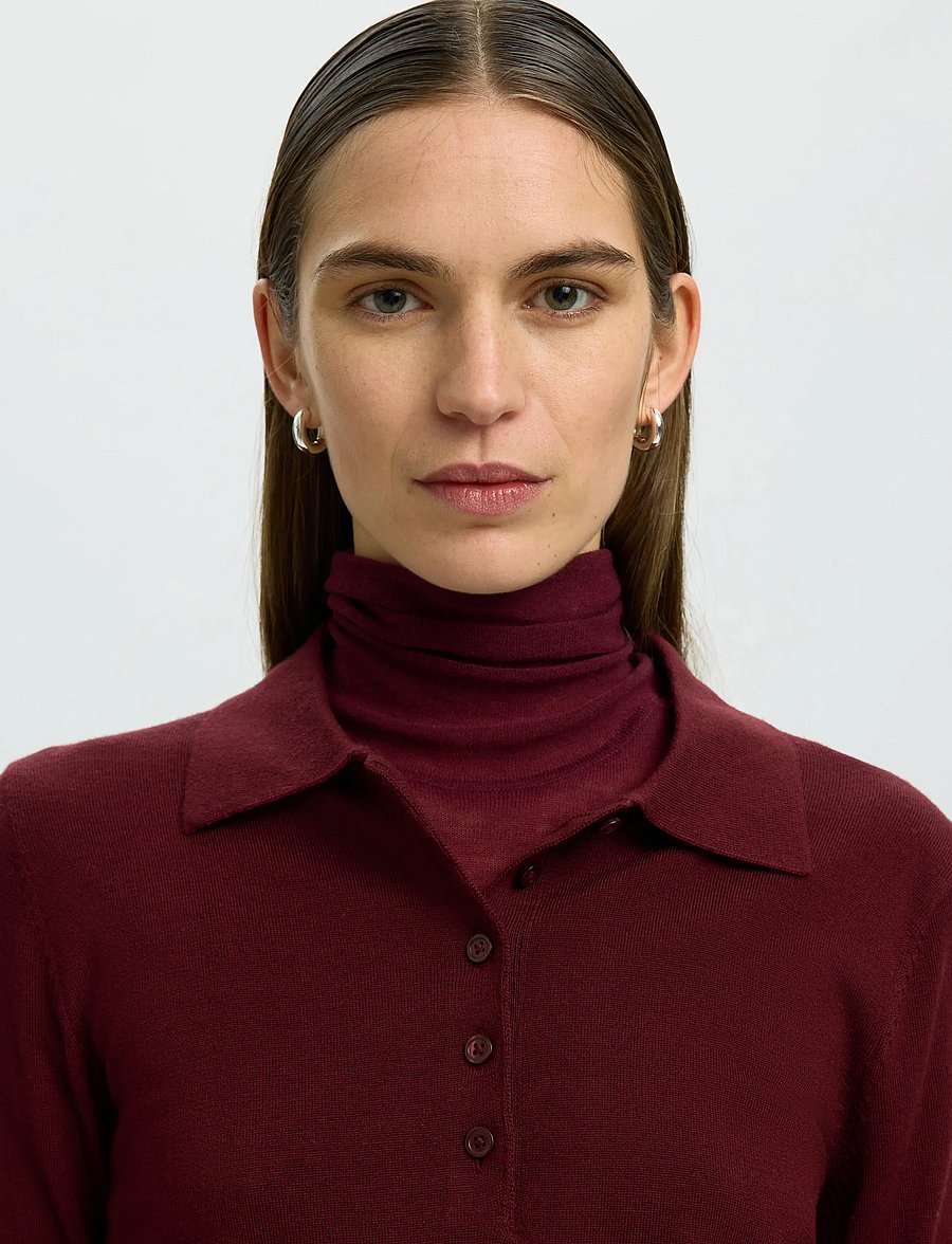 Selected - SLWTHEA LS KNIT MERINO COLLAR NECK NOOS - pullover - tawny port - 4