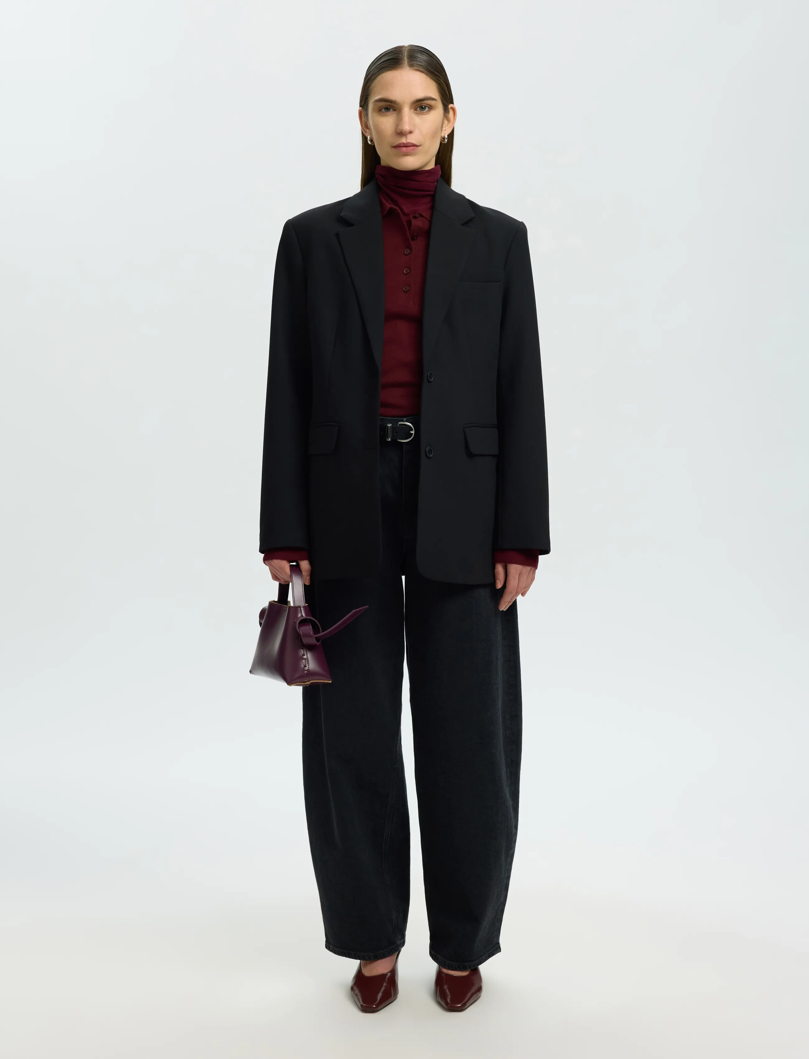 Selected - SLWTHEA LS KNIT MERINO COLLAR NECK NOOS - jumpers - tawny port - 5