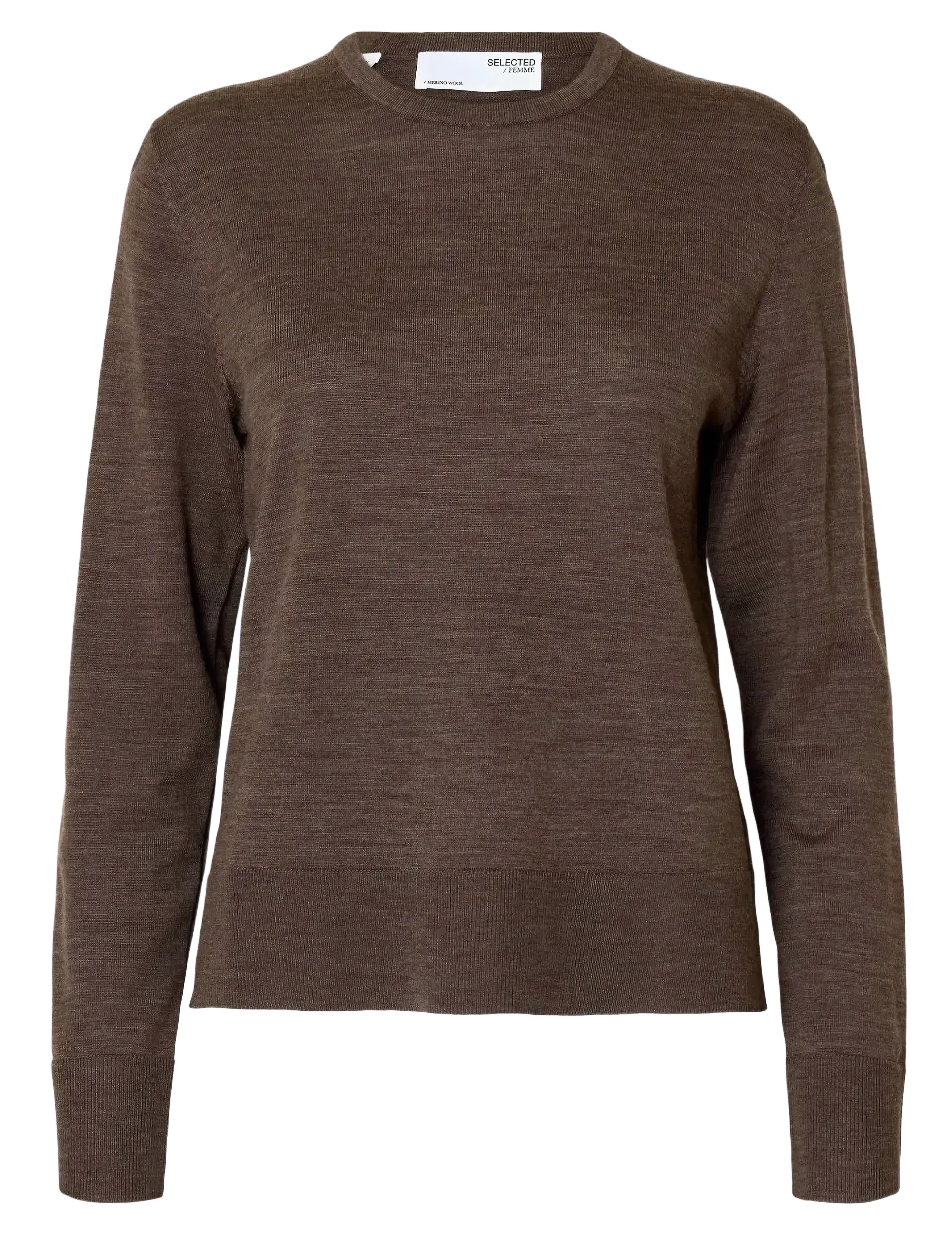 Selected SLWTHEA LS KNIT MERINO O-NECK NOOS - Strickmode - DELICIOSO / brown