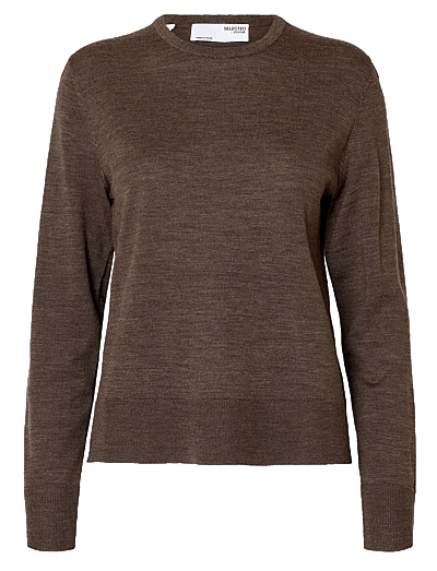 Selected SLFTHEA LS KNIT MERINO O-NECK NOOS - Prjónafatnaður - DELICIOSO / brown