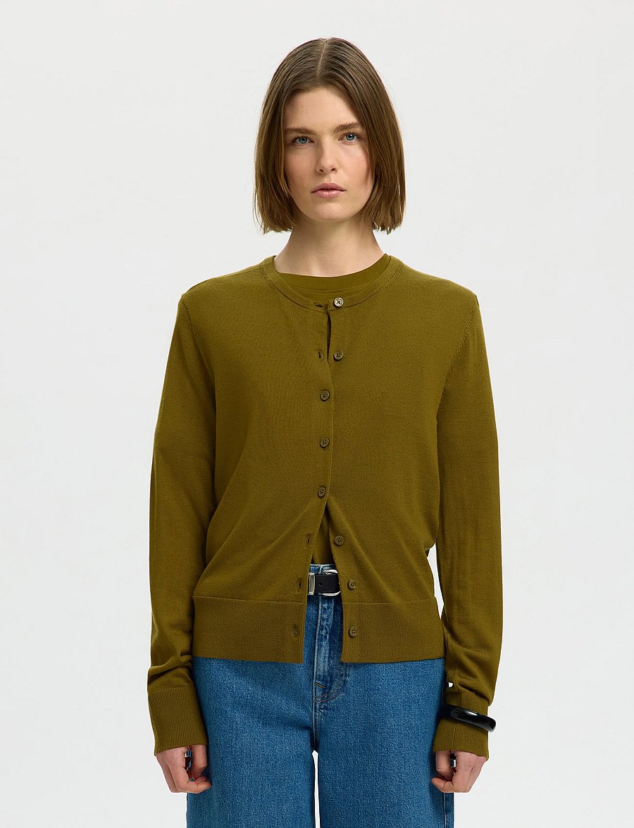 Selected - SLWTHEA LS KNIT MERINO CARDIGAN NOOS - koftor - fir green - 0