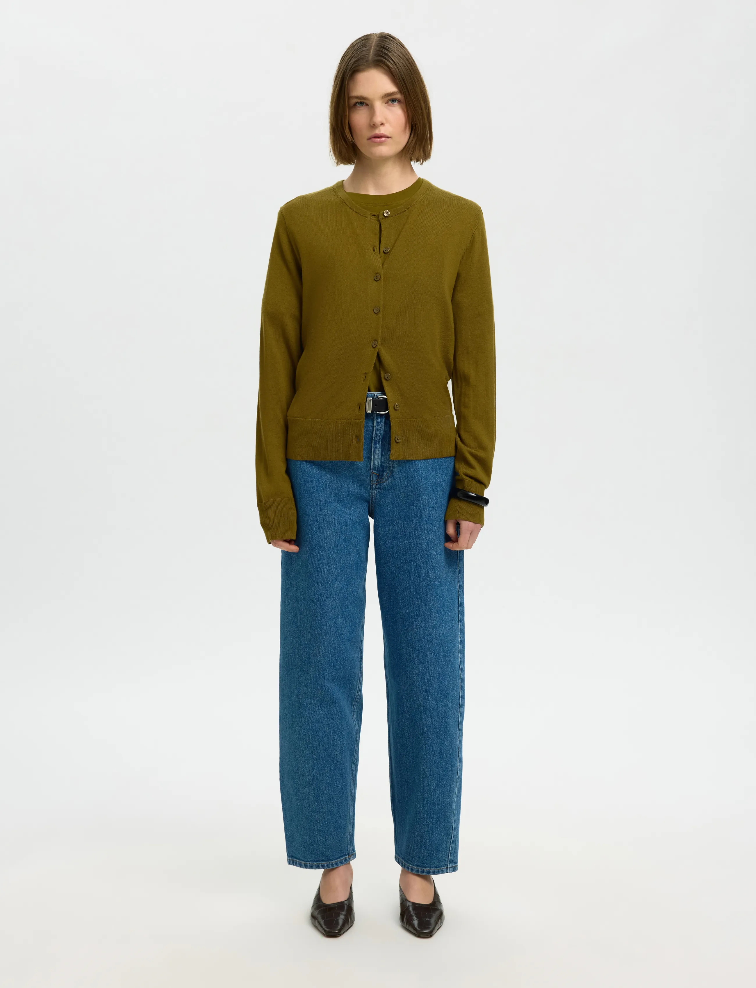 Selected - SLWTHEA LS KNIT MERINO CARDIGAN NOOS - koftor - fir green - 3