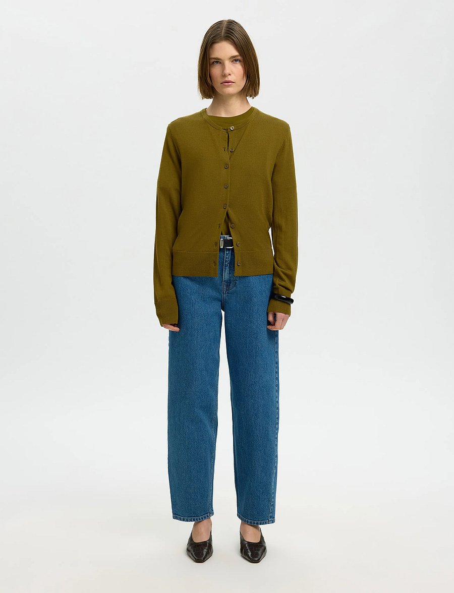 Selected - SLWTHEA LS KNIT MERINO CARDIGAN NOOS - koftor - fir green - 3