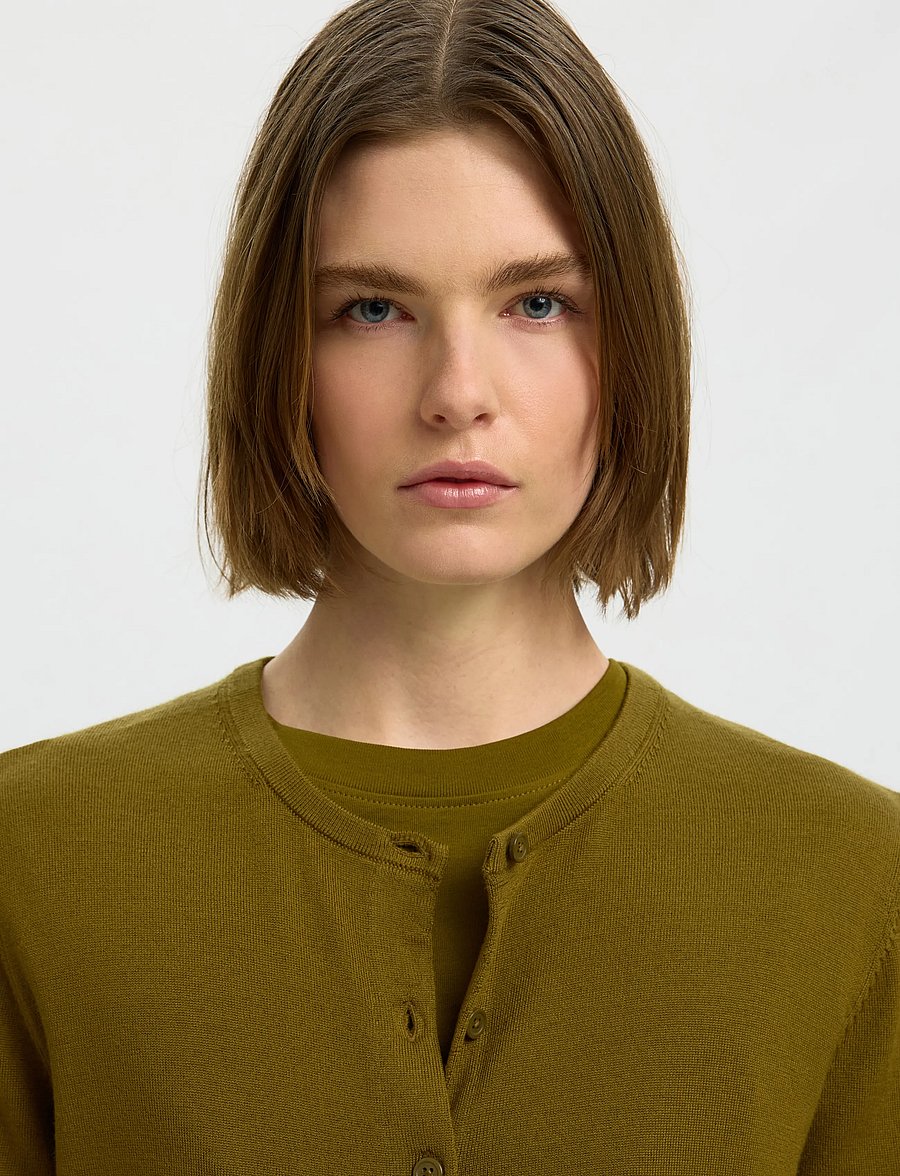 Selected - SLWTHEA LS KNIT MERINO CARDIGAN NOOS - koftor - fir green - 4
