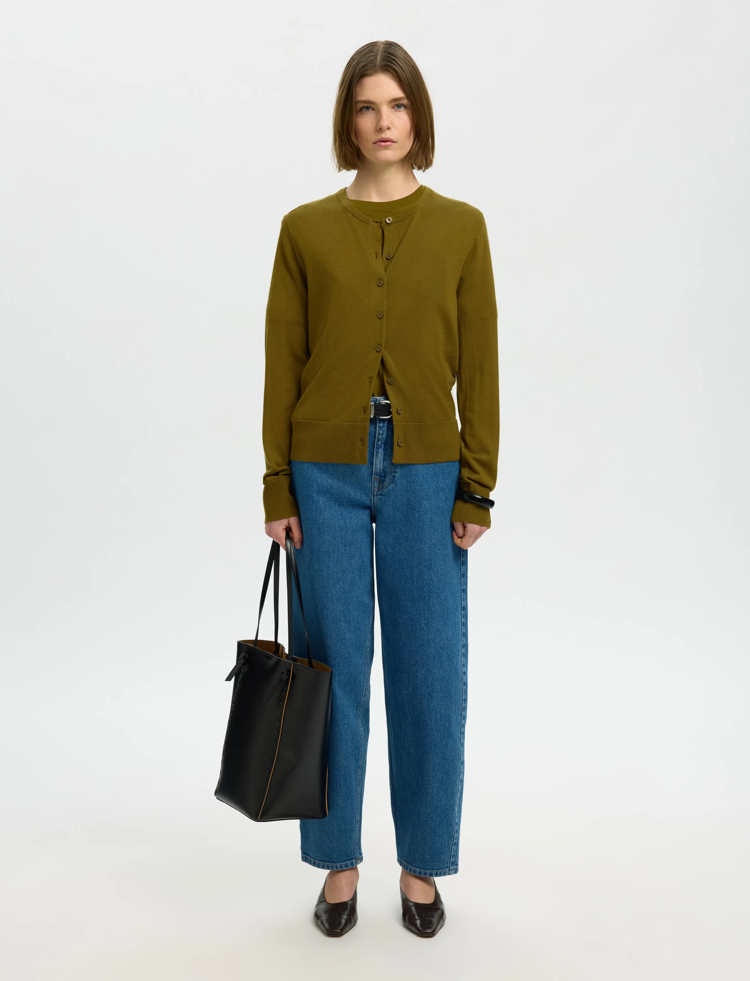 Selected - SLWTHEA LS KNIT MERINO CARDIGAN NOOS - koftor - fir green - 5