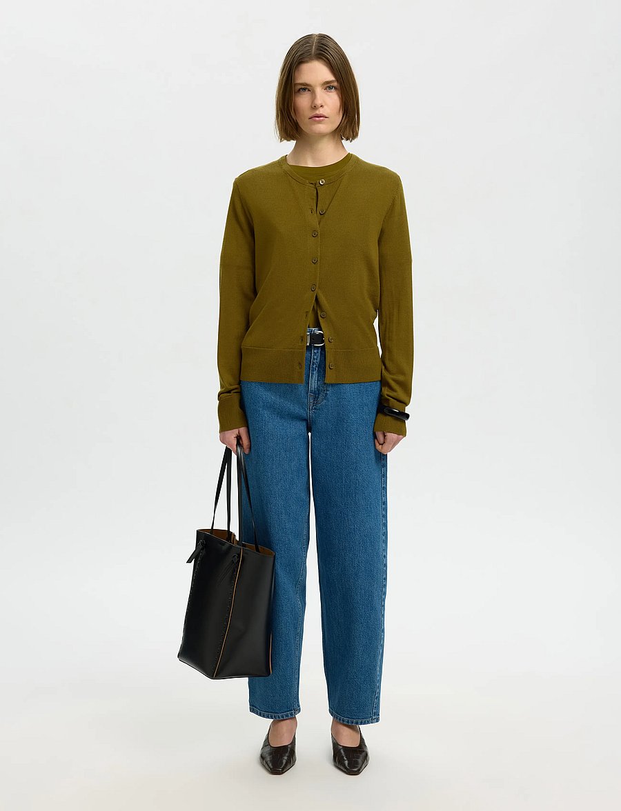 Selected - SLWTHEA LS KNIT MERINO CARDIGAN NOOS - koftor - fir green - 5