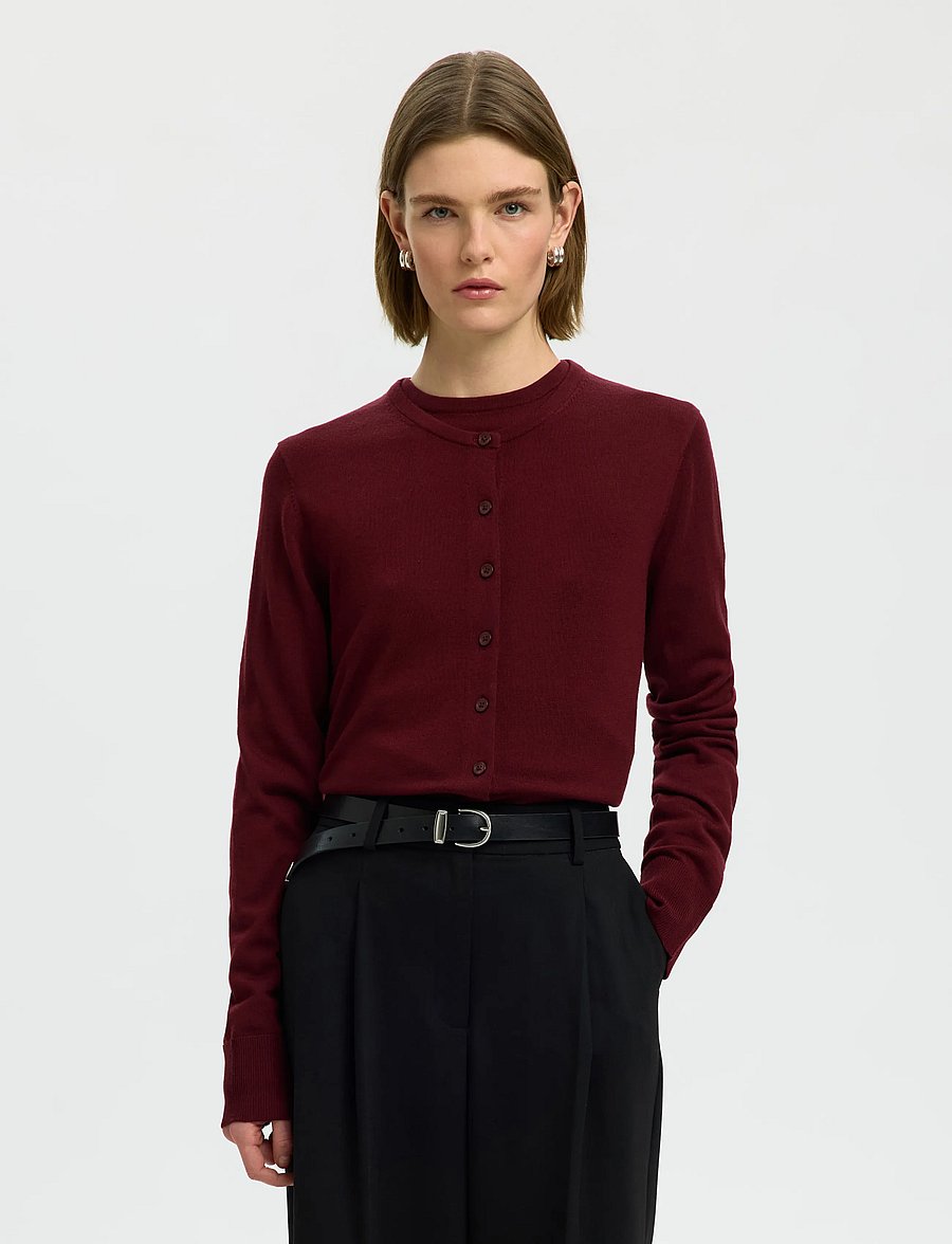 Selected - SLWTHEA LS KNIT MERINO CARDIGAN NOOS - strickjacken - tawny port - 0