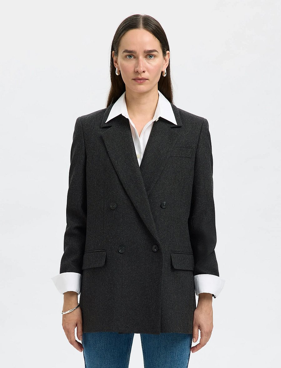 Selected - SLFELIN WOOL BLEND BLAZER NOOS - dobbeltradede blazere - black - 0