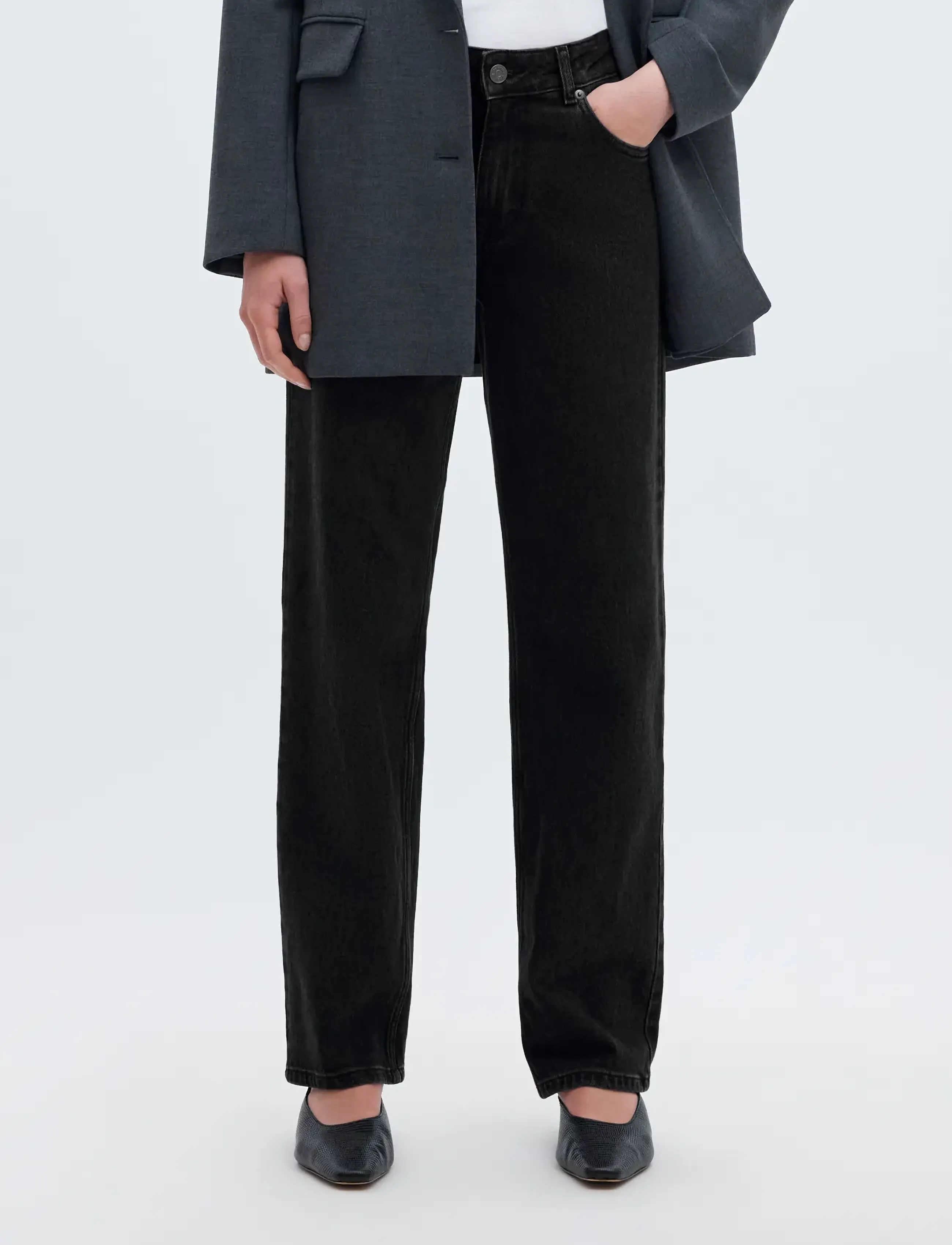 Selected SLWSTRAIGHT BEA-KORI MW JEANS NOOS - Riided - BLACK DENIM / black