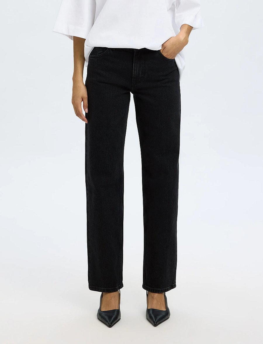Selected - SLWSTRAIGHT BEA-KORI MW JEANS NOOS - jeans droites - black denim - 0