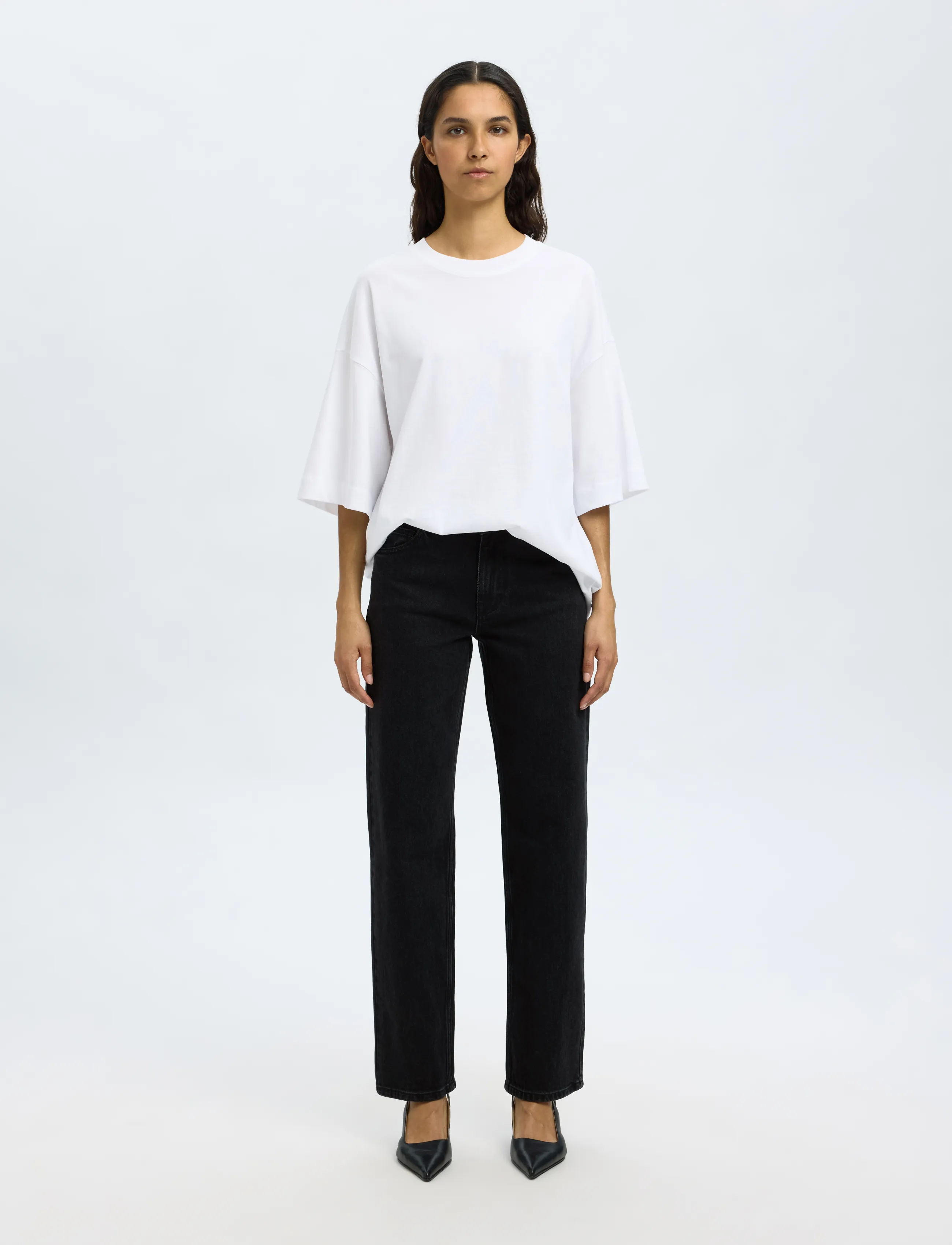 Selected - SLWSTRAIGHT BEA-KORI MW JEANS NOOS - jeans droites - black denim - 3