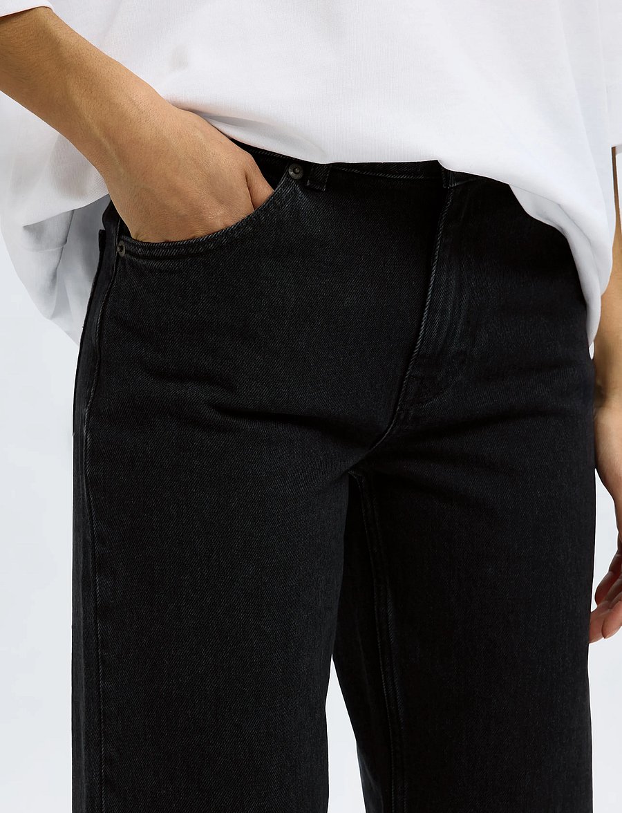 Selected - SLWSTRAIGHT BEA-KORI MW JEANS NOOS - jeans droites - black denim - 4