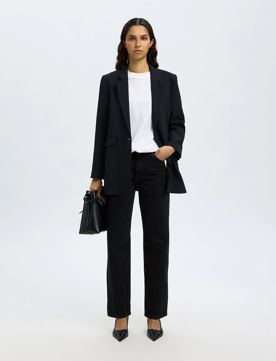Selected - SLWSTRAIGHT BEA-KORI MW JEANS NOOS - jeans droites - black denim - 5