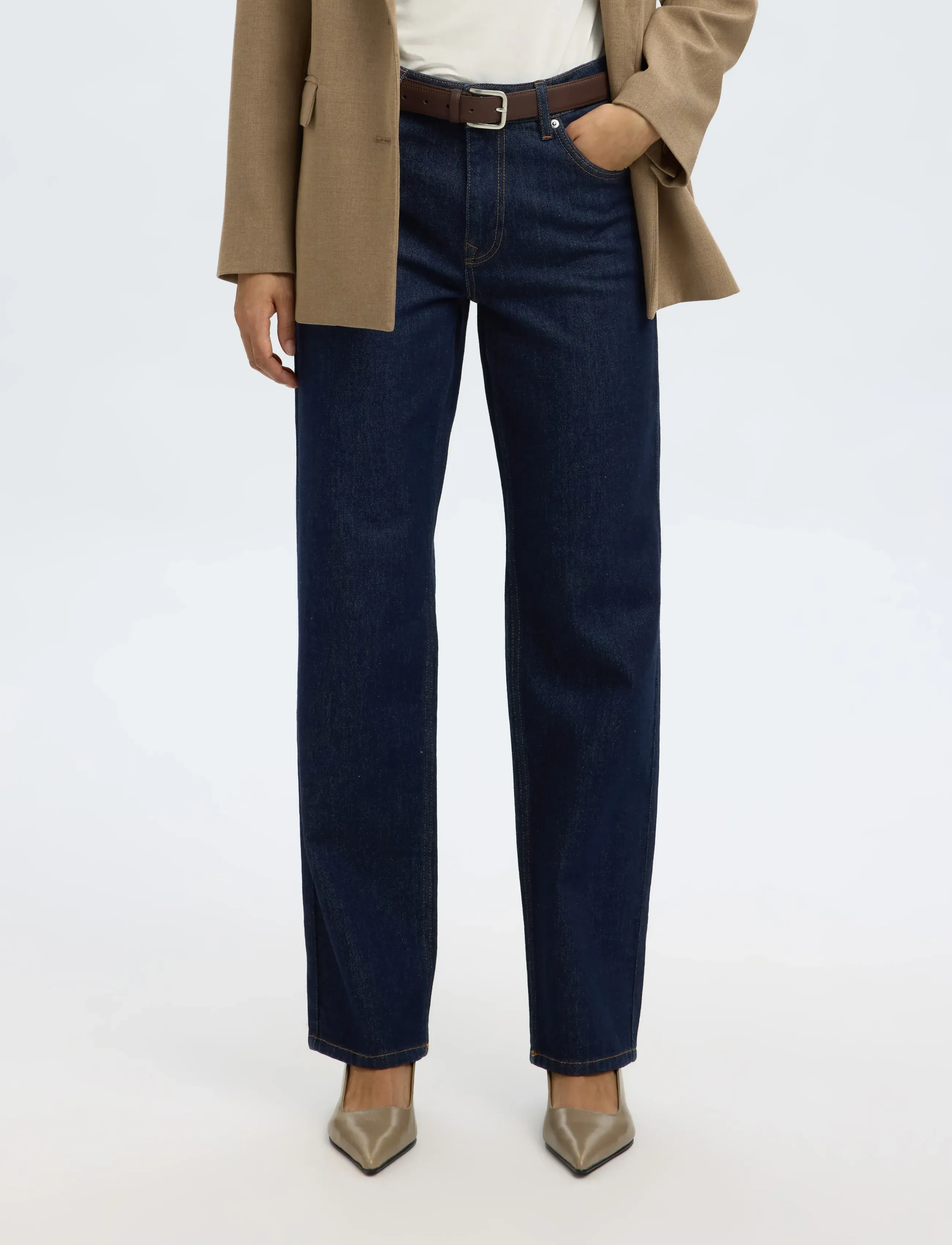 Selected SLWSTRAIGHT BEA-KORI MW JEANS NOOS - Aanbiedingen - DARK BLUE DENIM / navy