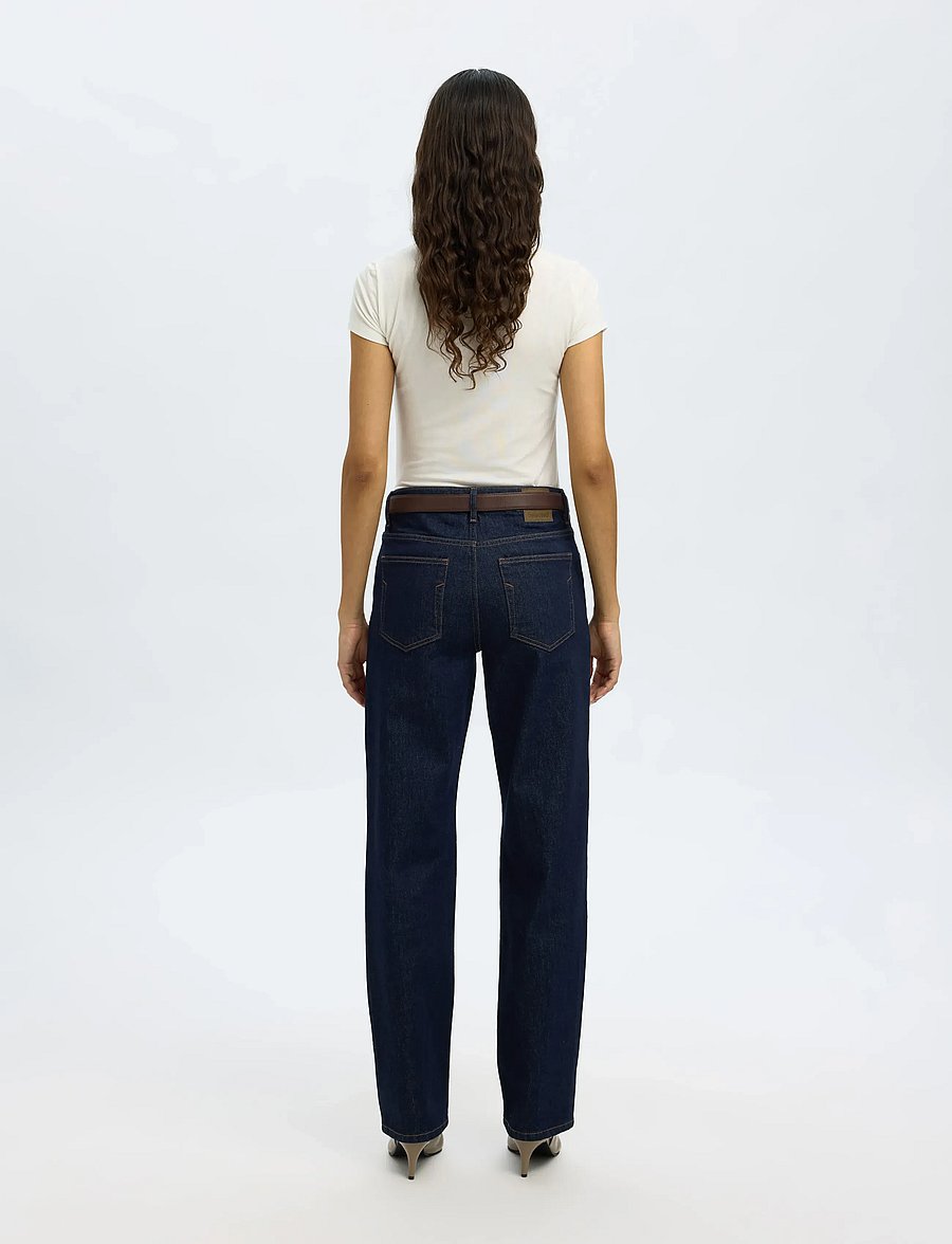 Selected - SLWSTRAIGHT BEA-KORI MW JEANS NOOS - beinar gallabuxur - dark blue denim - 2