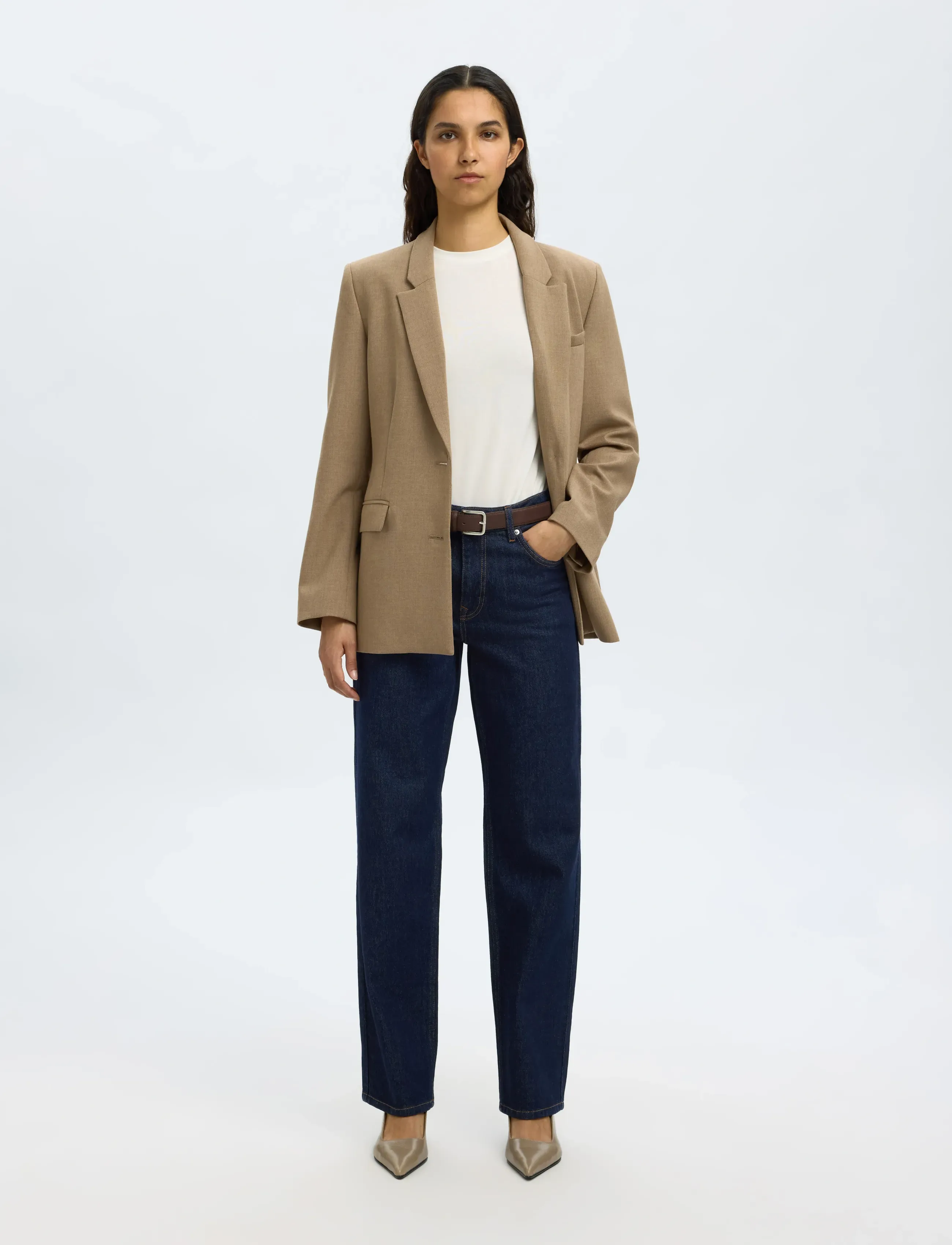 Selected - SLWSTRAIGHT BEA-KORI MW JEANS NOOS - beinar gallabuxur - dark blue denim - 3
