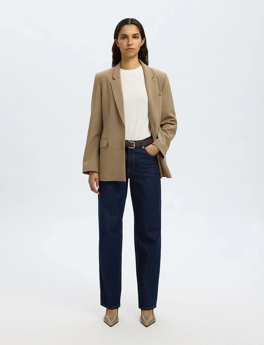 Selected - SLWSTRAIGHT BEA-KORI MW JEANS NOOS - beinar gallabuxur - dark blue denim - 3