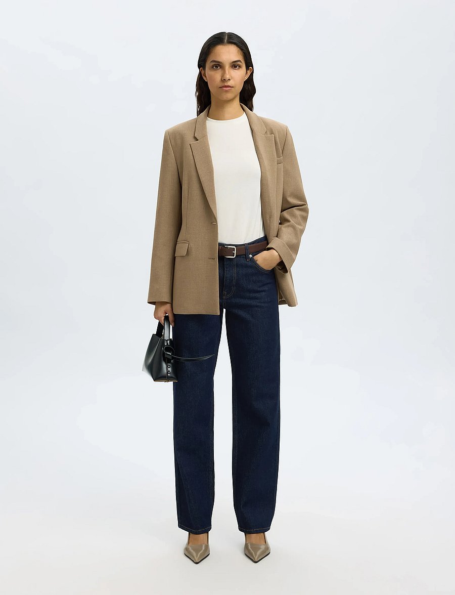 Selected - SLWSTRAIGHT BEA-KORI MW JEANS NOOS - beinar gallabuxur - dark blue denim - 5