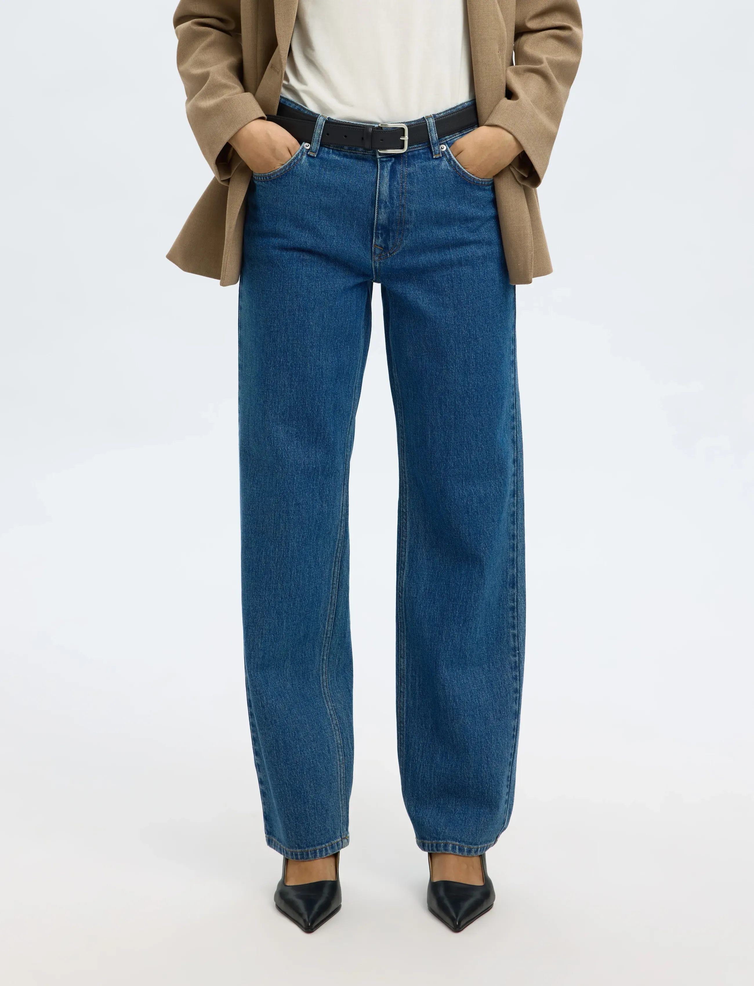Selected SLWSTRAIGHT BEA-KORI MW JEANS NOOS - Officewear - MEDIUM BLUE DENIM / blue
