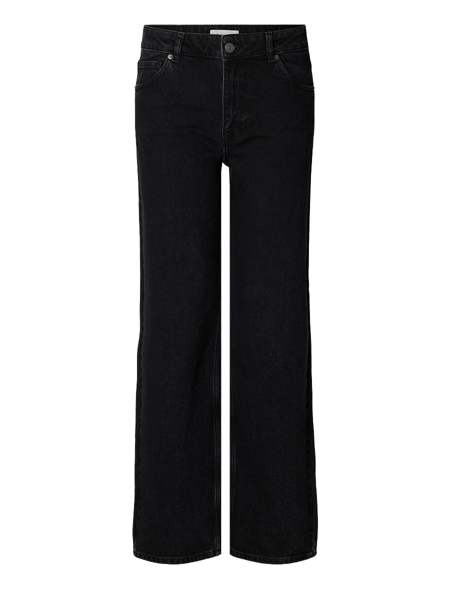 Selected - SLWWIDE BEA-KORI HW JEANS NOOS - hosen mit weitem bein - black denim - 1
