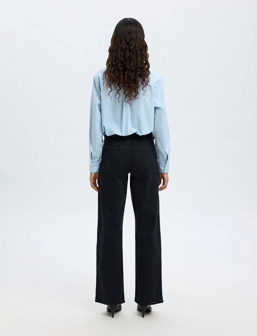 Selected - SLWWIDE BEA-KORI HW JEANS NOOS - hosen mit weitem bein - black denim - 2