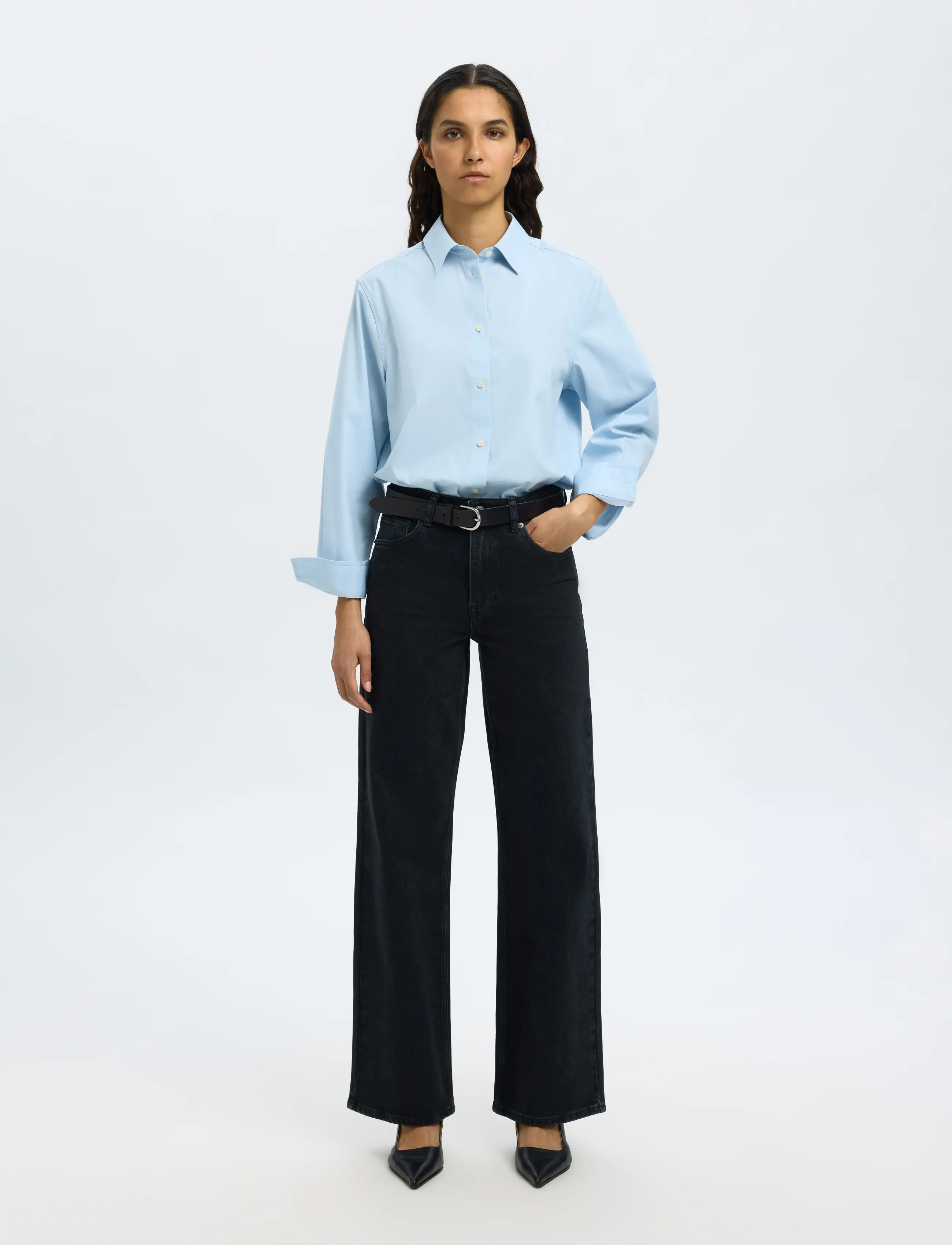 Selected - SLWWIDE BEA-KORI HW JEANS NOOS - hosen mit weitem bein - black denim - 3