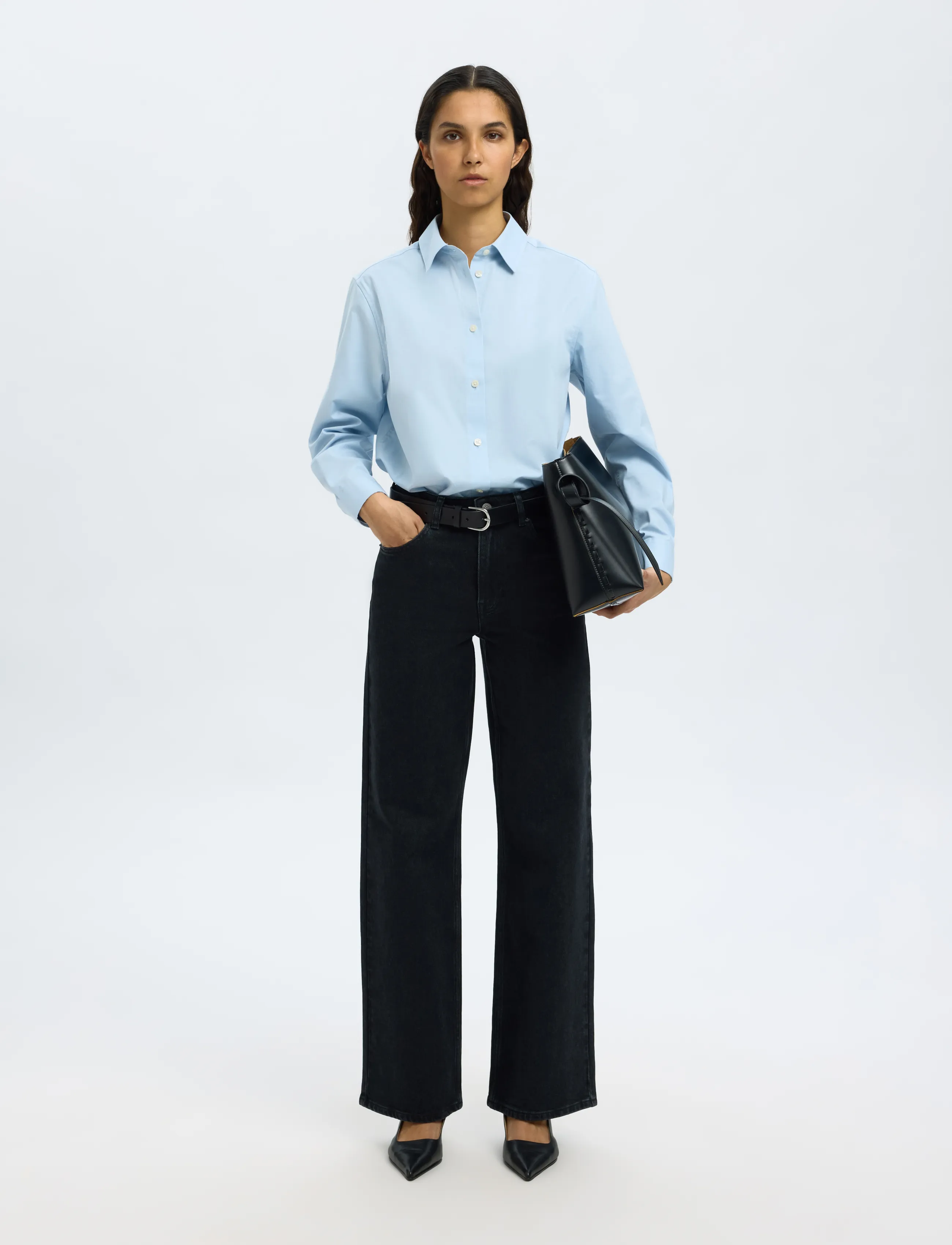 Selected - SLWWIDE BEA-KORI HW JEANS NOOS - hosen mit weitem bein - black denim - 5