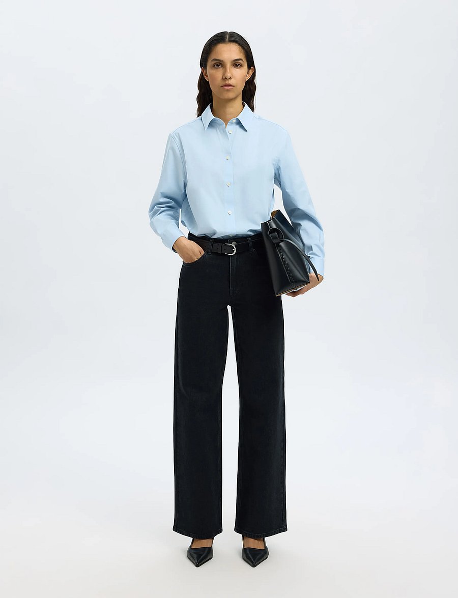 Selected - SLWWIDE BEA-KORI HW JEANS NOOS - hosen mit weitem bein - black denim - 5