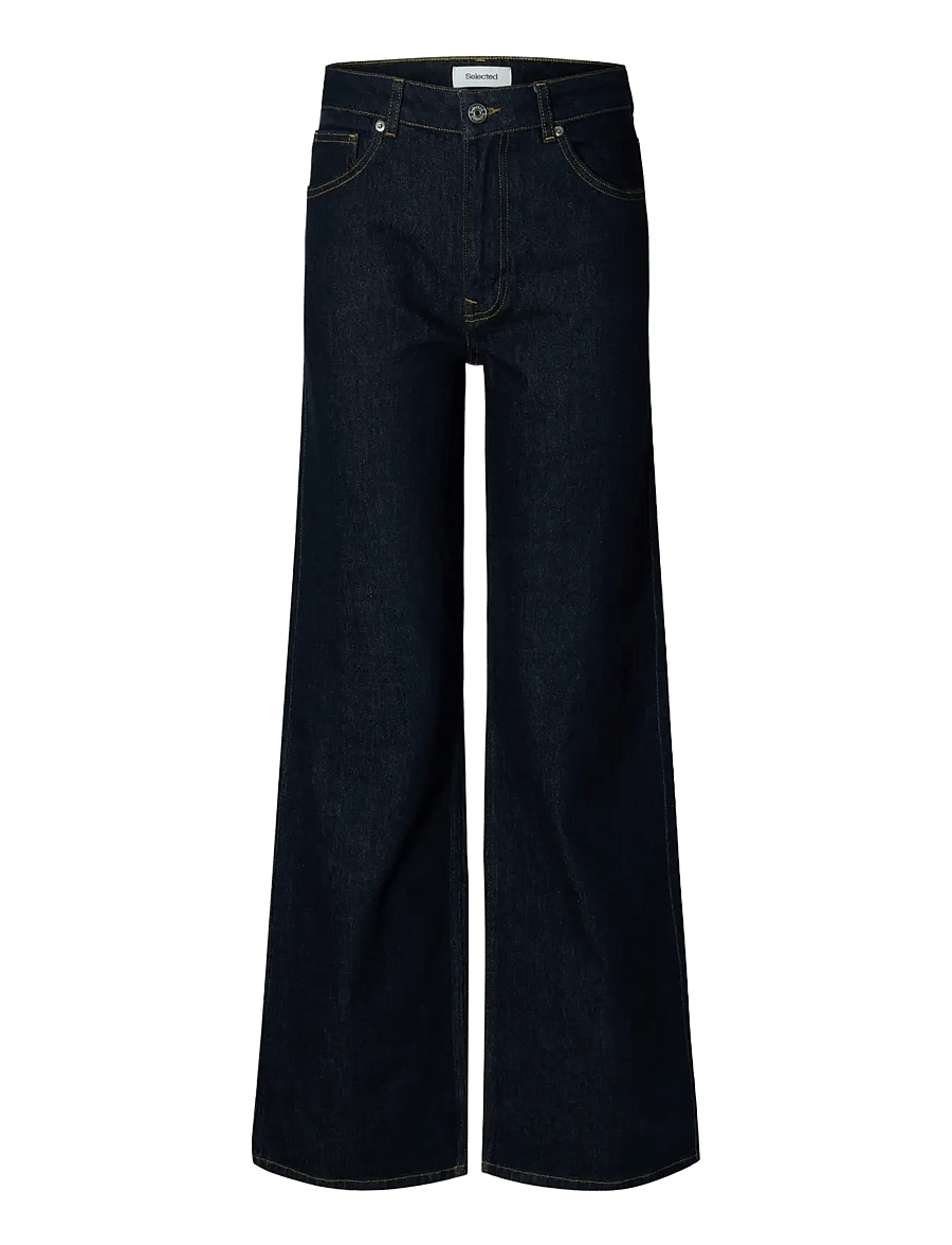 Selected - SLWWIDE BEA-KORI HW JEANS NOOS - hosen mit weitem bein - dark blue denim - 1