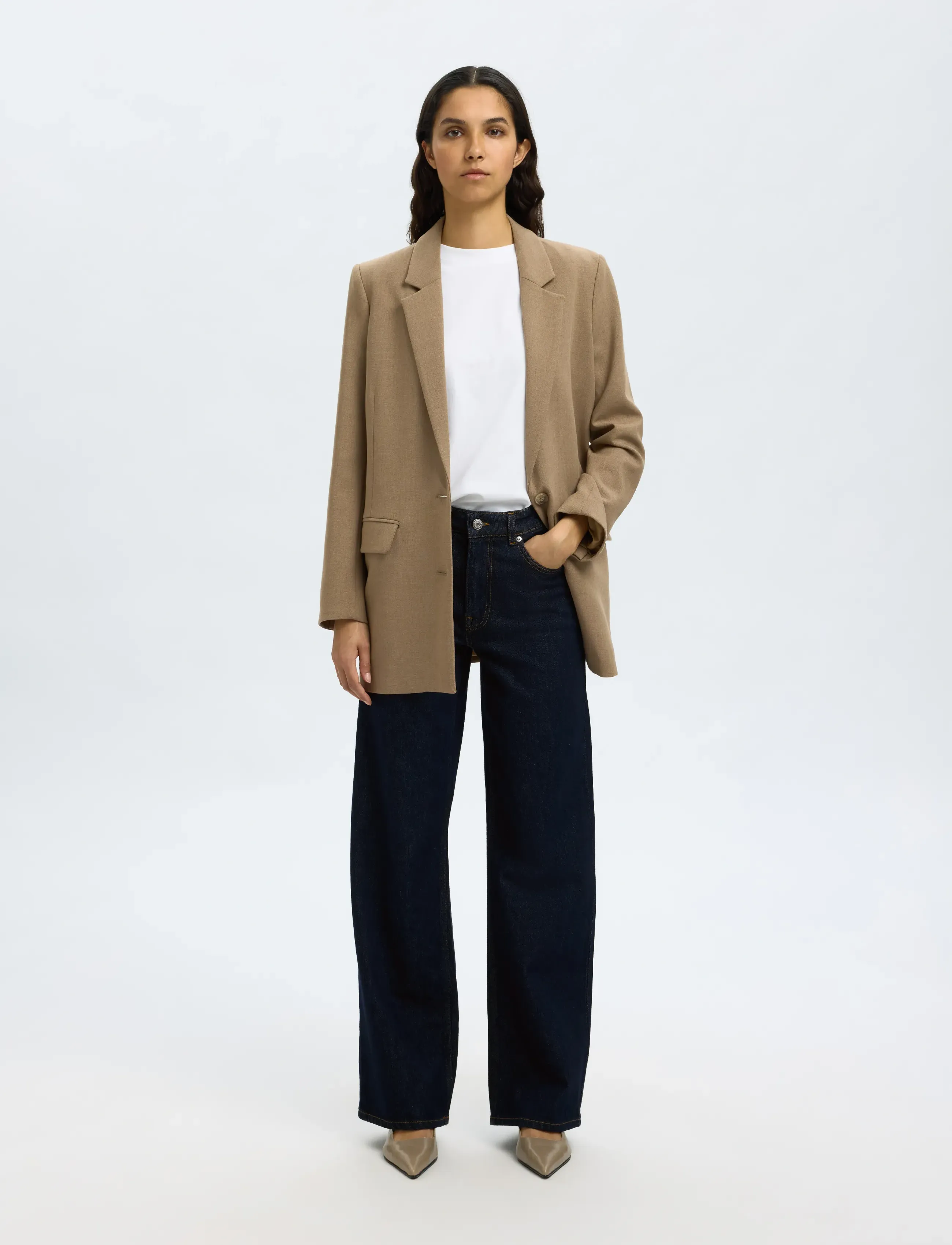 Selected SLFWIDE BEA-KORI HW JEANS NOOS - Selected - DARK BLUE DENIM / navy