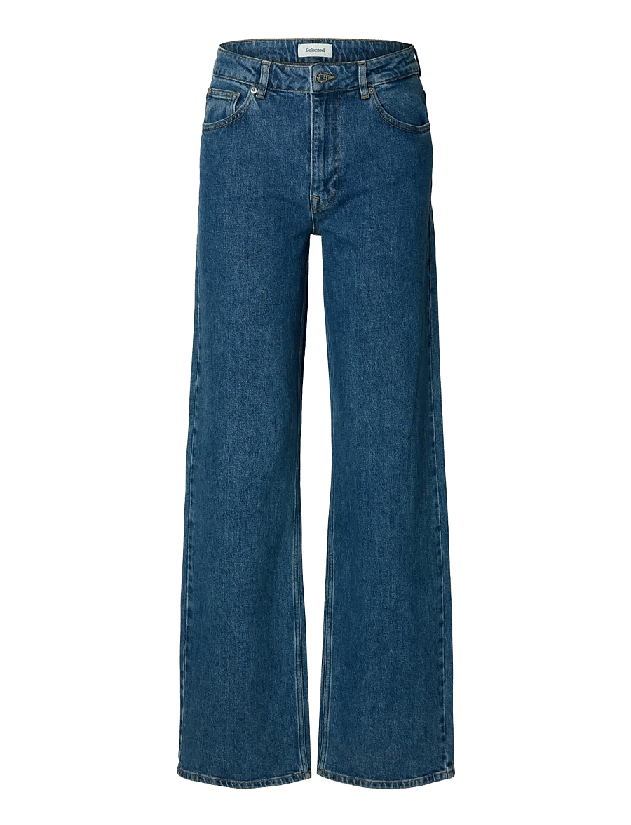 Selected - SLWWIDE BEA-KORI HW JEANS NOOS - pantalons larges - medium blue denim - 1