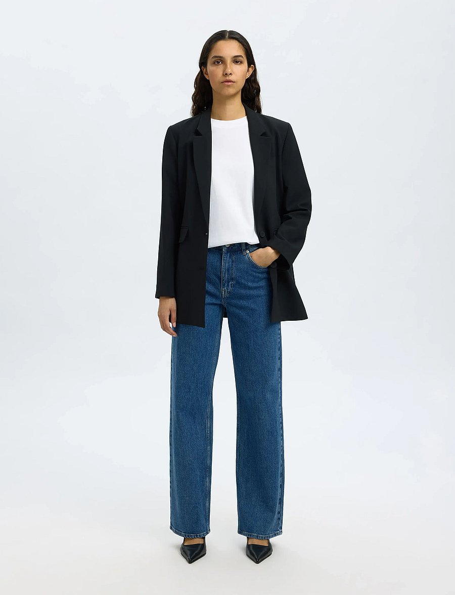 Selected - SLWWIDE BEA-KORI HW JEANS NOOS - pantalons larges - medium blue denim - 3