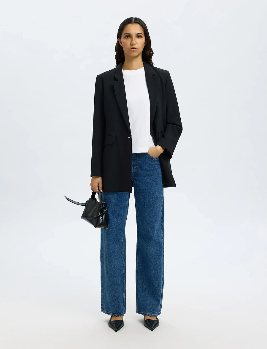 Selected - SLWWIDE BEA-KORI HW JEANS NOOS - pantalons larges - medium blue denim - 4
