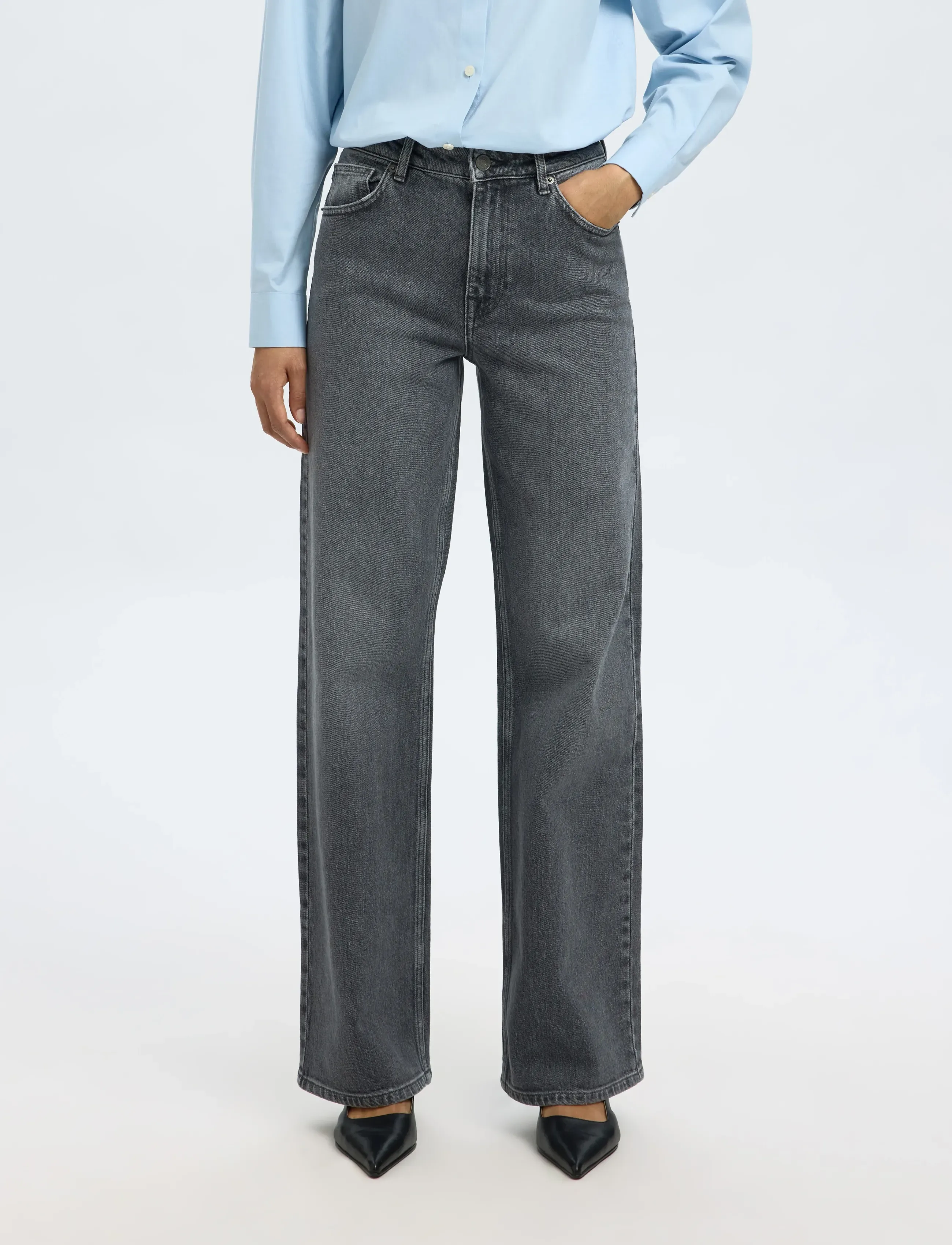 Selected SLFWIDE BEA-KORI HW JEANS NOOS - Selected - MEDIUM GREY DENIM / grey