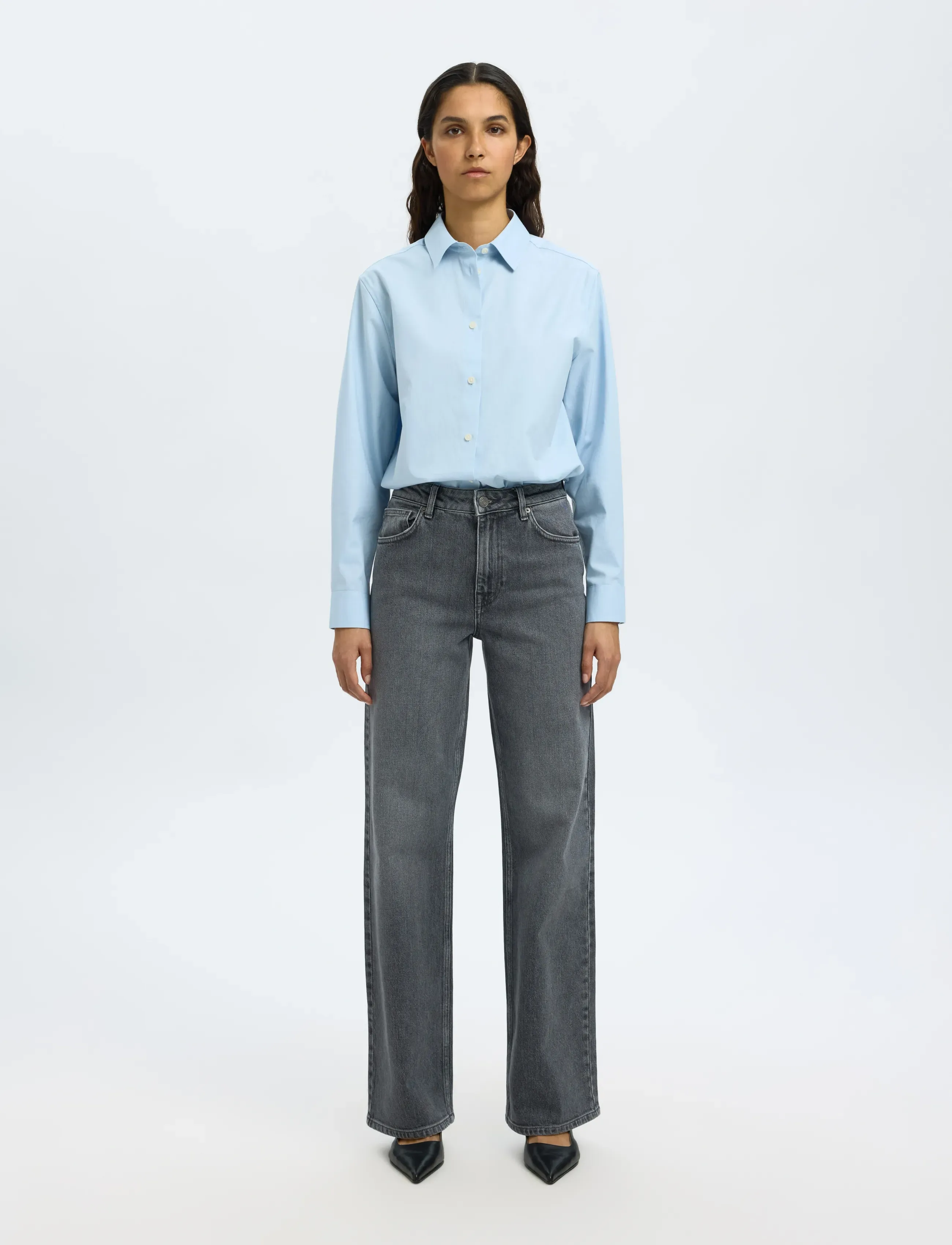 Selected - SLWWIDE BEA-KORI HW JEANS NOOS - brede jeans - medium grey denim - 4