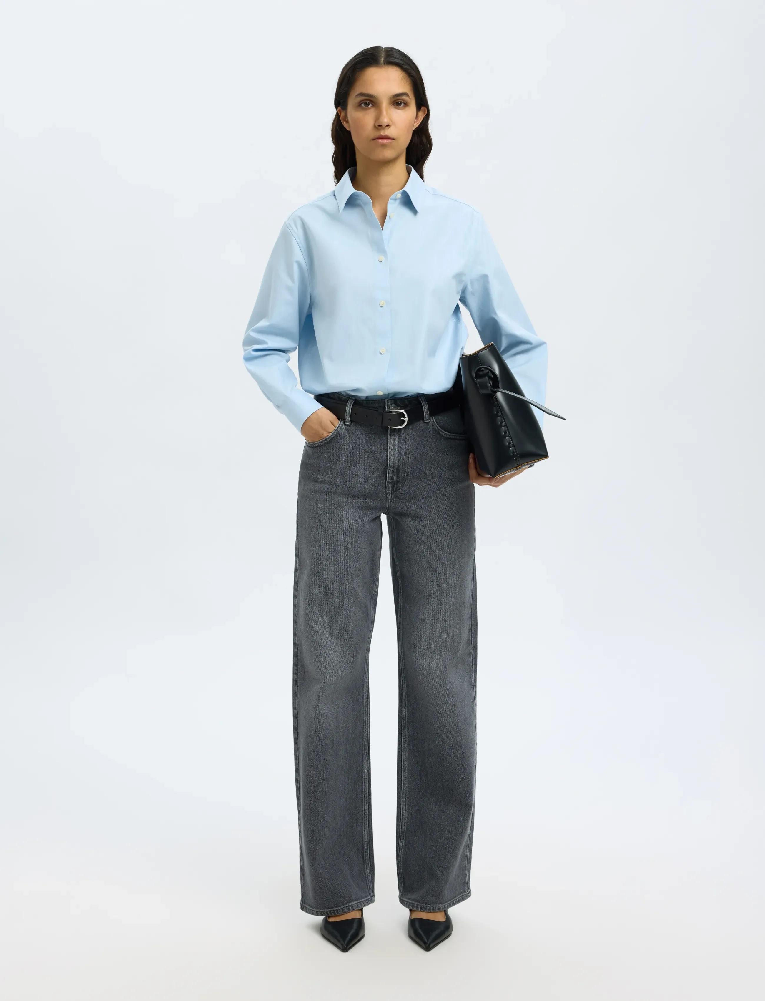 Selected - SLWWIDE BEA-KORI HW JEANS NOOS - brede jeans - medium grey denim - 5