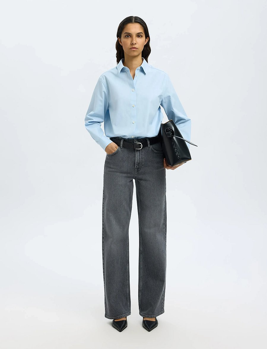 Selected - SLWWIDE BEA-KORI HW JEANS NOOS - hosen mit weitem bein - medium grey denim - 5