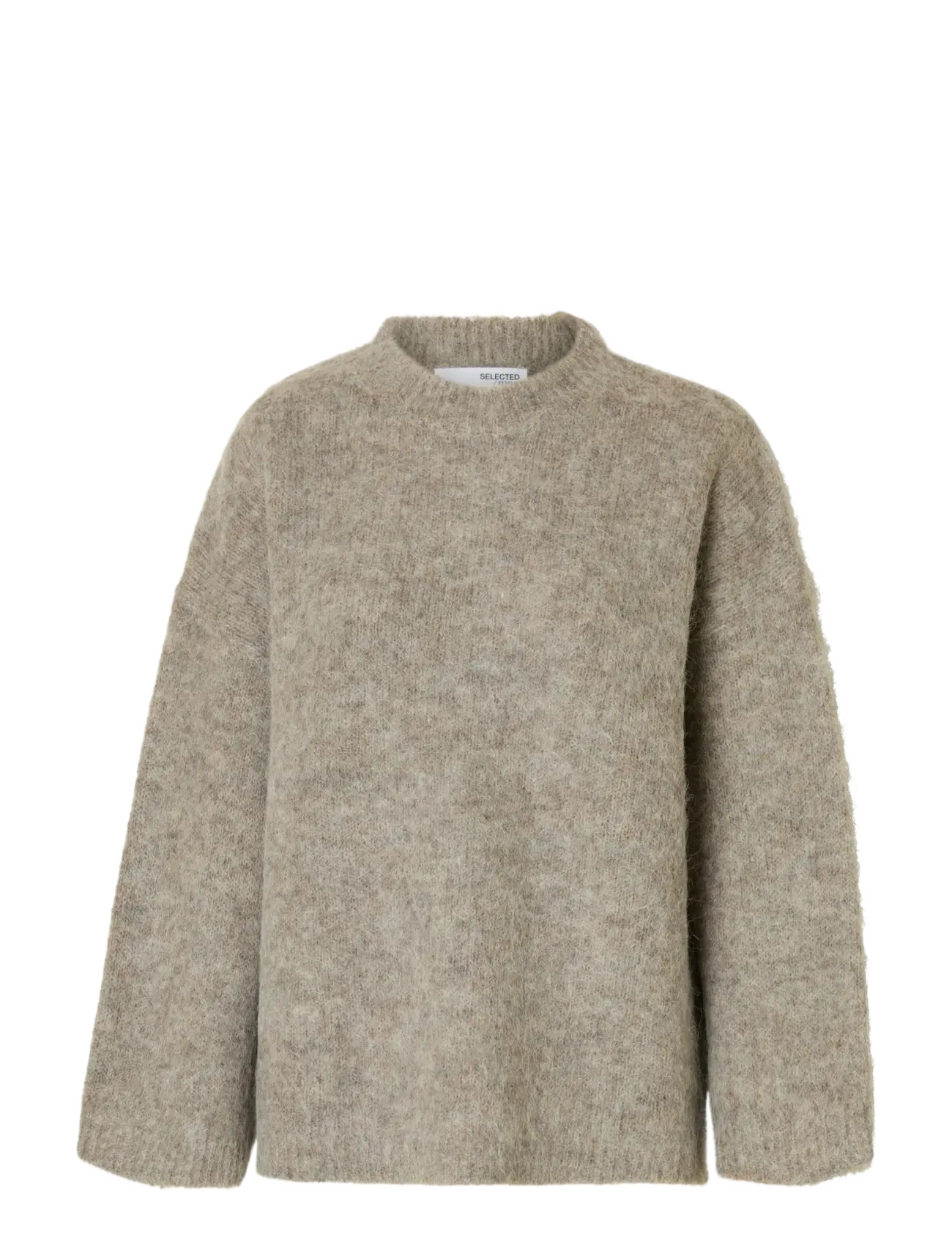 Selected SLFGABRIELLA LS KNIT NEW O-NECK NOOS - Pullover - STEEL GRAY / beige
