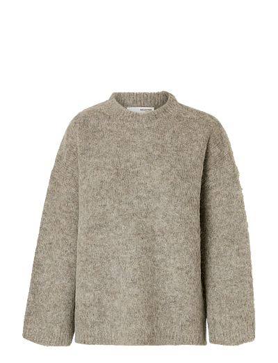 Selected SLWGABRIELLA LS KNIT NEW O-NECK NOOS - Prjónafatnaður - STEEL GRAY / beige