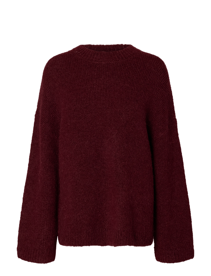 Selected - SLWGABRIELLA LS KNIT NEW O-NECK NOOS - striktrøjer - tawny port - 1