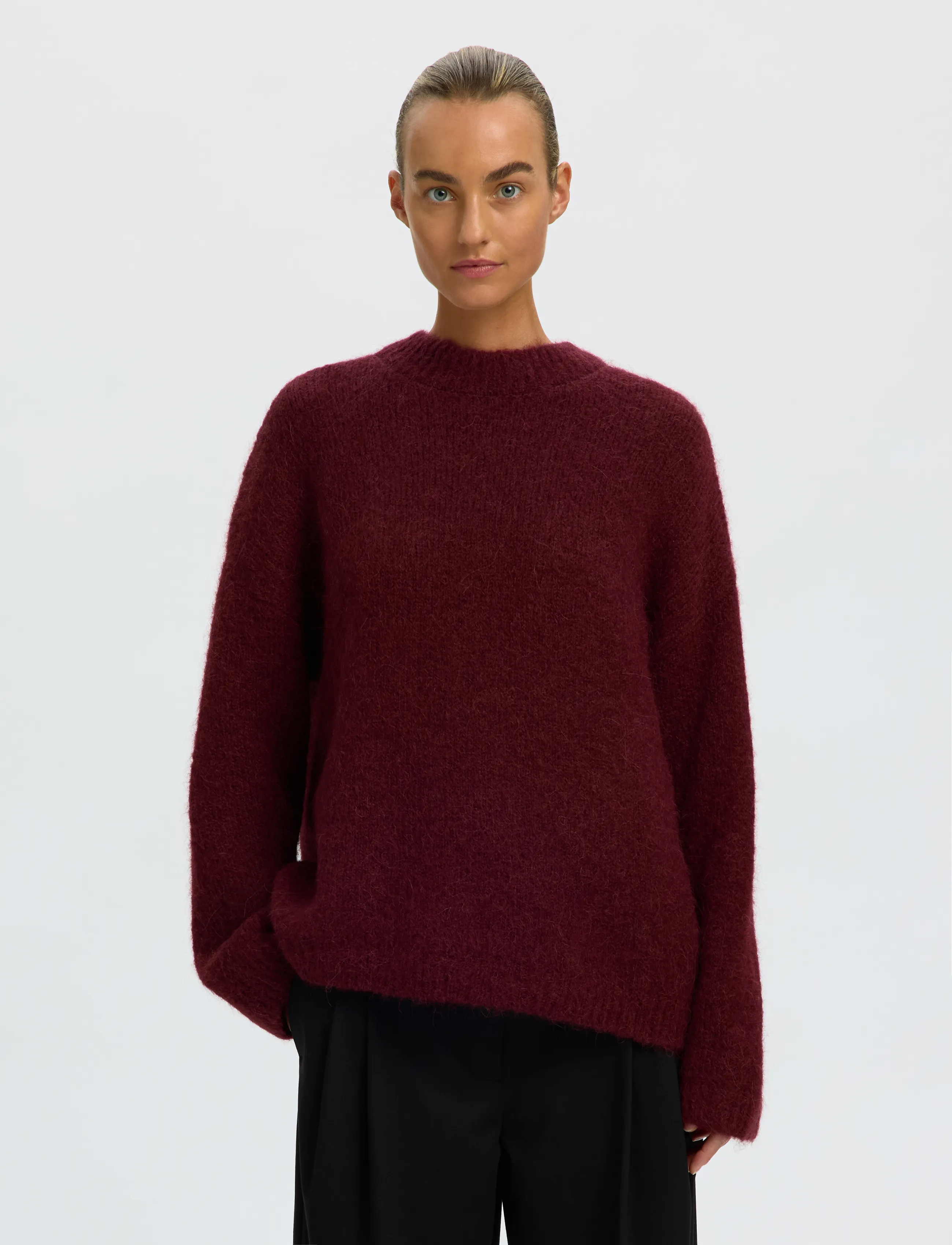 Selected - SLWGABRIELLA LS KNIT NEW O-NECK NOOS - striktrøjer - tawny port - 0